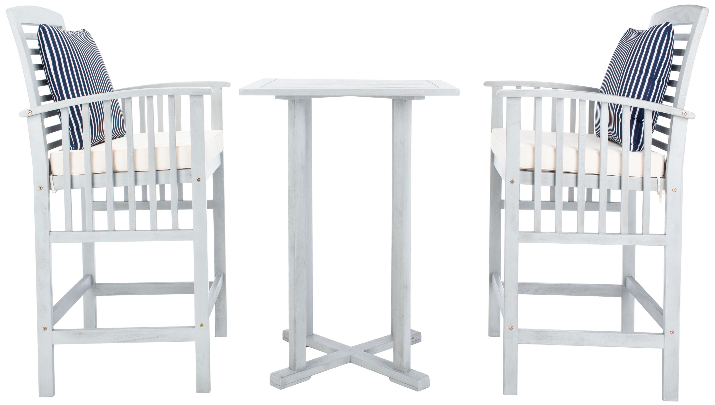 Gray Wooden 3-Piece Bar Height Bistro Set with Cushions