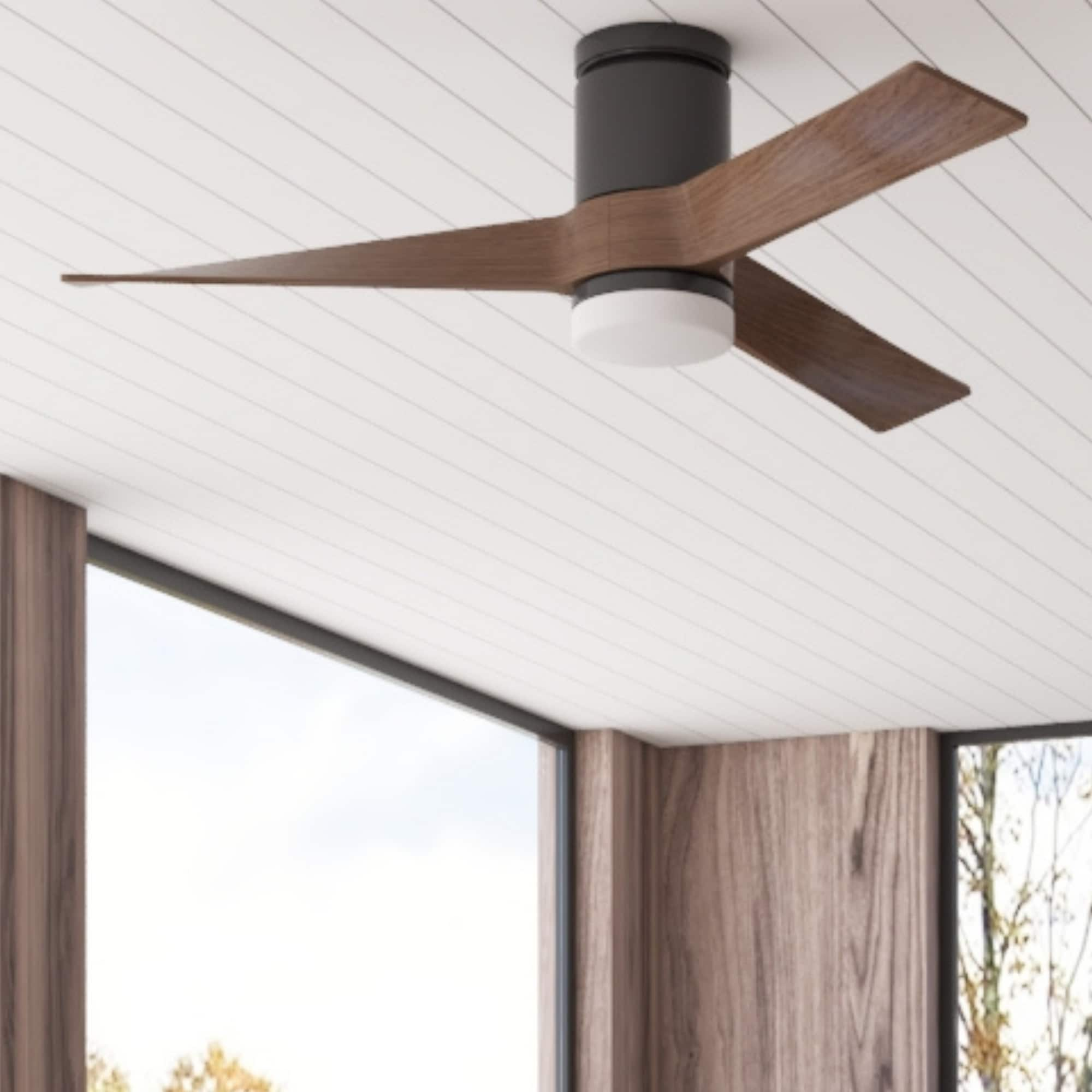 Harbor Breeze Markey 52-in Brown with Chocolate Auburn Blades Color-changing Indoor/Outdoor Flush Mount Ceiling Fan with Light and Remote (3-Blade) -  43003