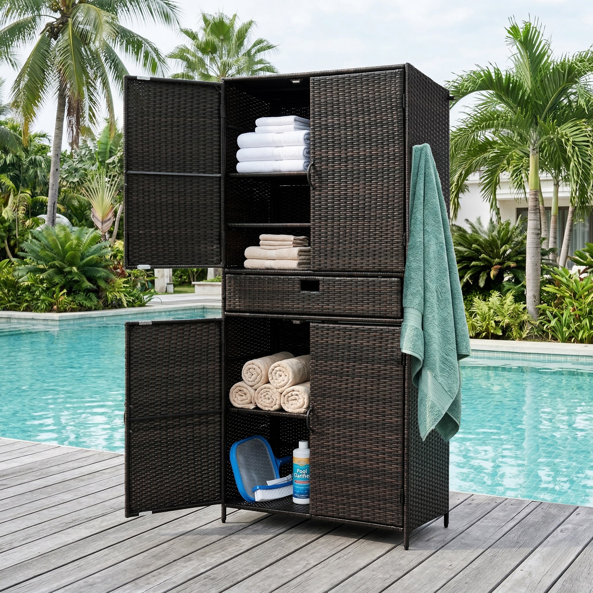 ModernLuxe - Assembly Required 76.4inch Tall Wicker Outdoor Storage Cabinet with One Large Drawer...