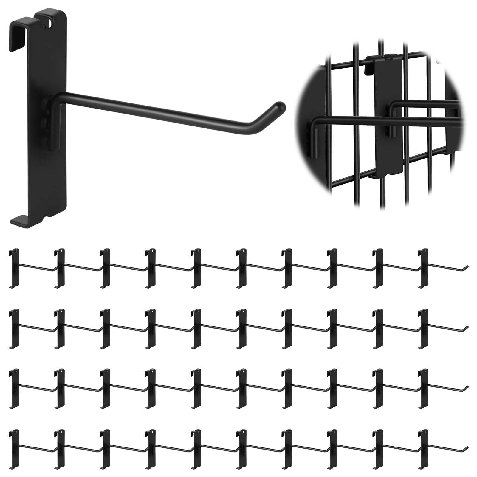 Phyfalip  40 Piece Four Inch Gridwall Display Hooks Set Black Metal Grid Wall Panel Hanging Hooks for Garage Shop Retail Storage
