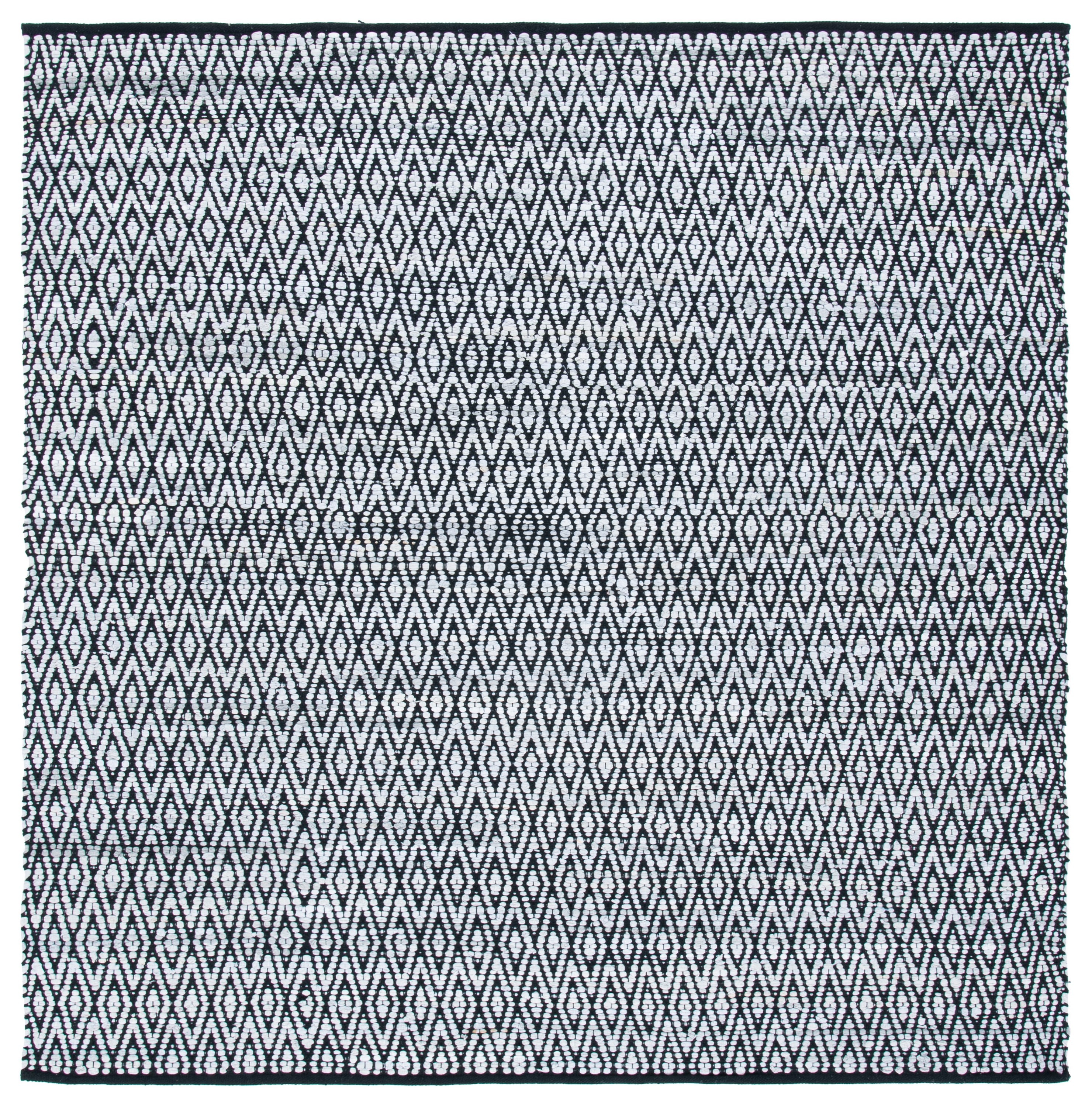 Handmade Black Geometric Cotton Square Rug, 6' x 6'