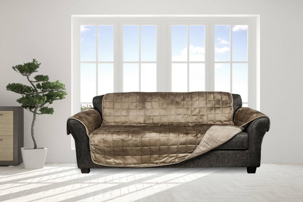 Reversible Taupe/Chocolate Microfiber Sofa Protector by SureFit at