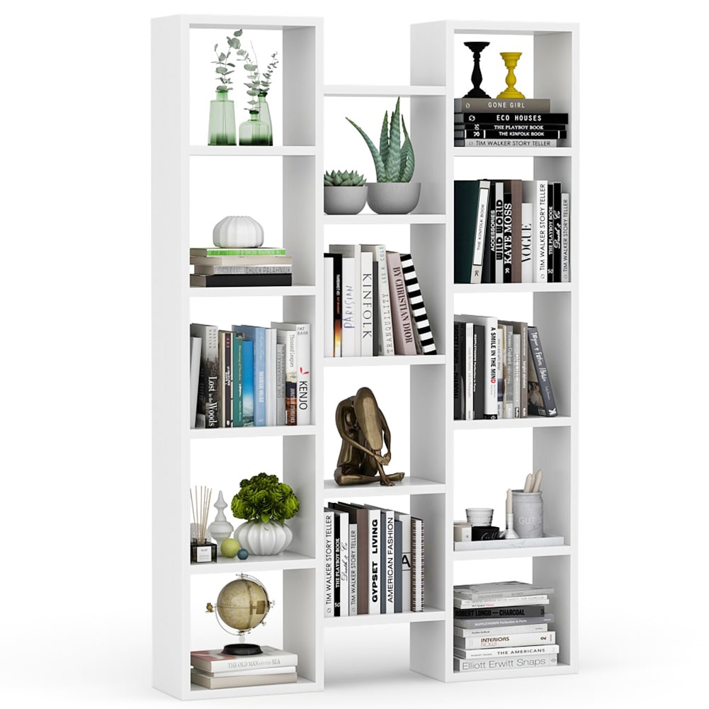 Tribesigns Modern Bookcase, 5-Shelf Storage Organizer Bookshelf with  14-Cube Display Book Shelf for Home Office, Living Room and Bedroom (White)