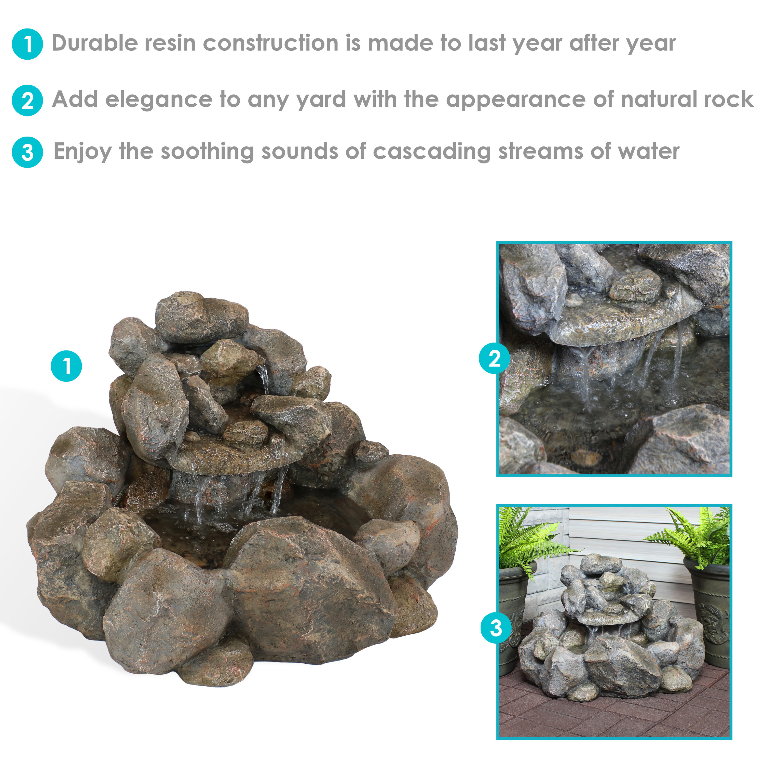 Sunnydaze Decor 18-in H Resin Rock Outdoor Fountain Pump Included in ...