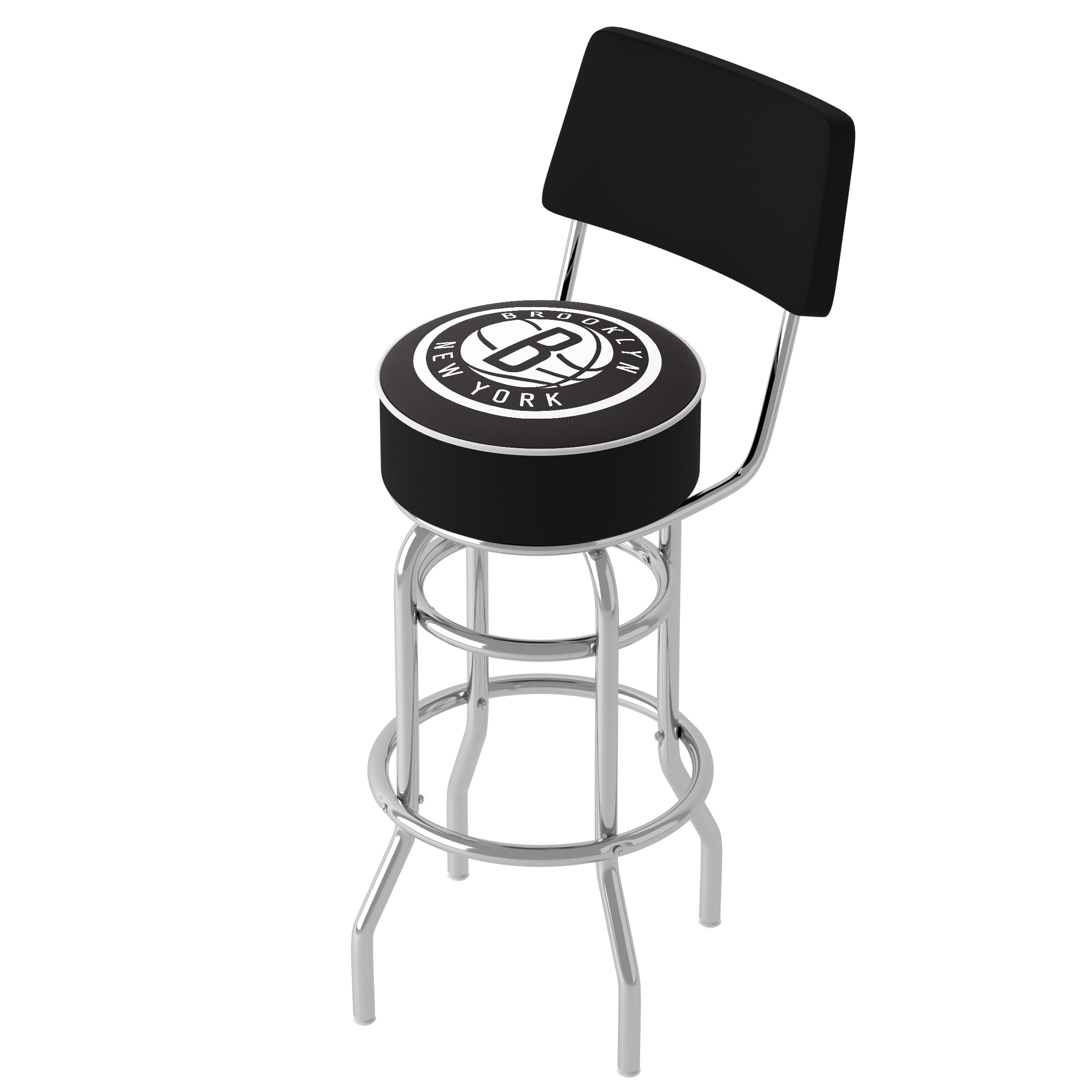 Trademark Gameroom NBA1100-BN-TWN Brooklyn Nets Brooklyn Nets 31-in H Bar height (28-in to 33-in) Round Seat Upholstered Swivel Metal Back Bar Stool Back
