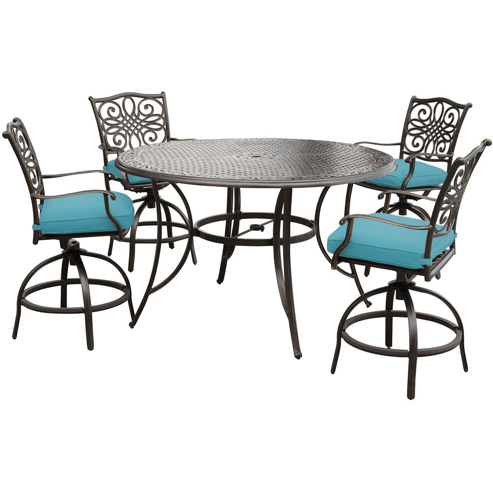 Hanover Blue 5-Piece High-Dining Set with Swivel Chairs and Cast-Top Table