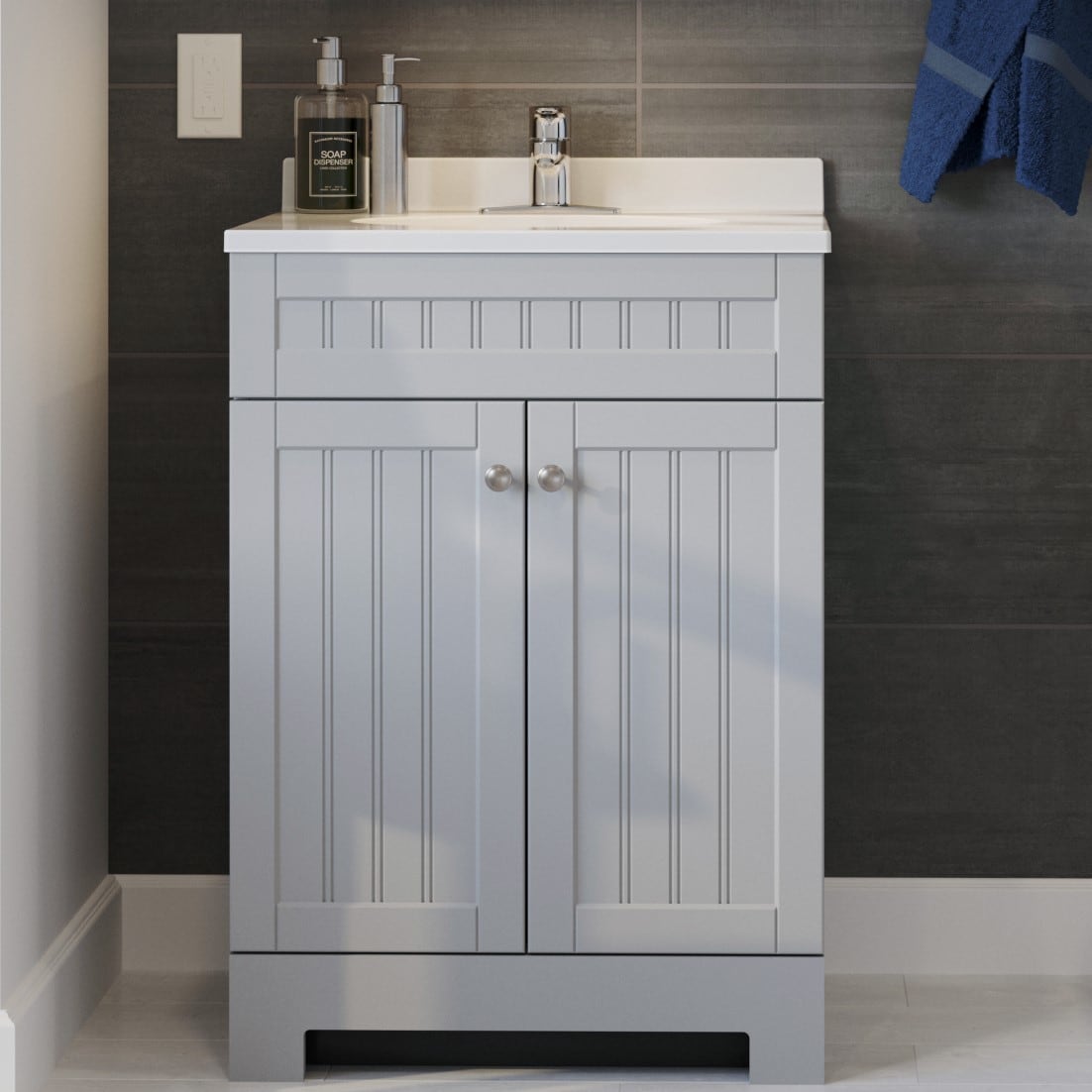 Style Selections Ellenbee 24.5-in Gray Single Sink Bathroom Vanity with White Cultured Marble Top