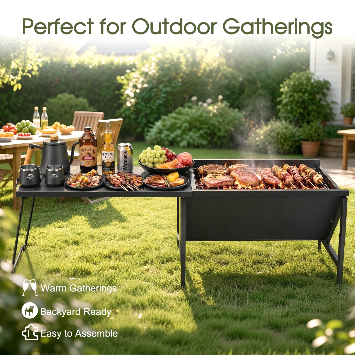 TMWINGS 54-in W Steel Portable Wood-Burning Fire Pit with Grill Dual ...