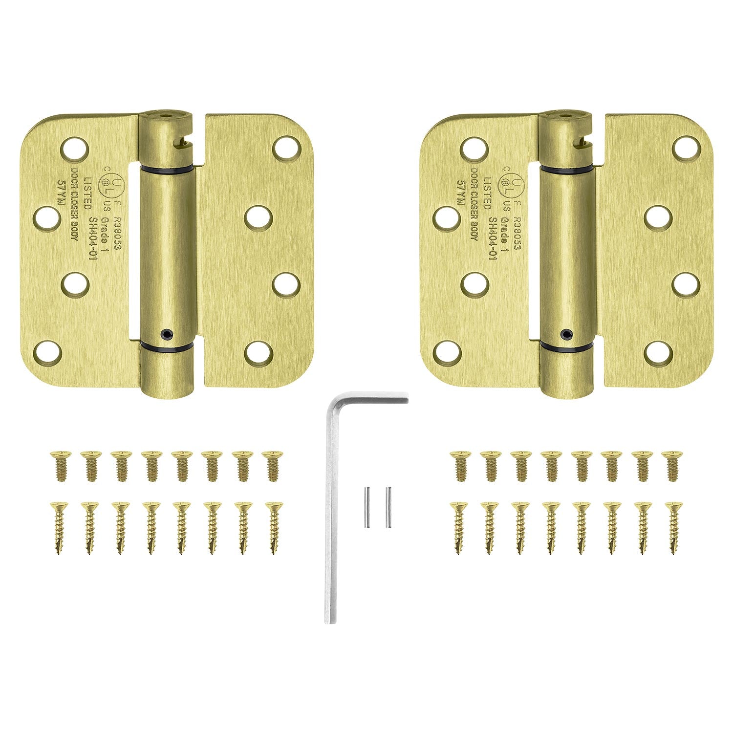 Nuk3y H44S-50PBX2 4-in H x 5/8-in Radius Polished Brass Spring Interior/Exterior Door Hinge 2-pack