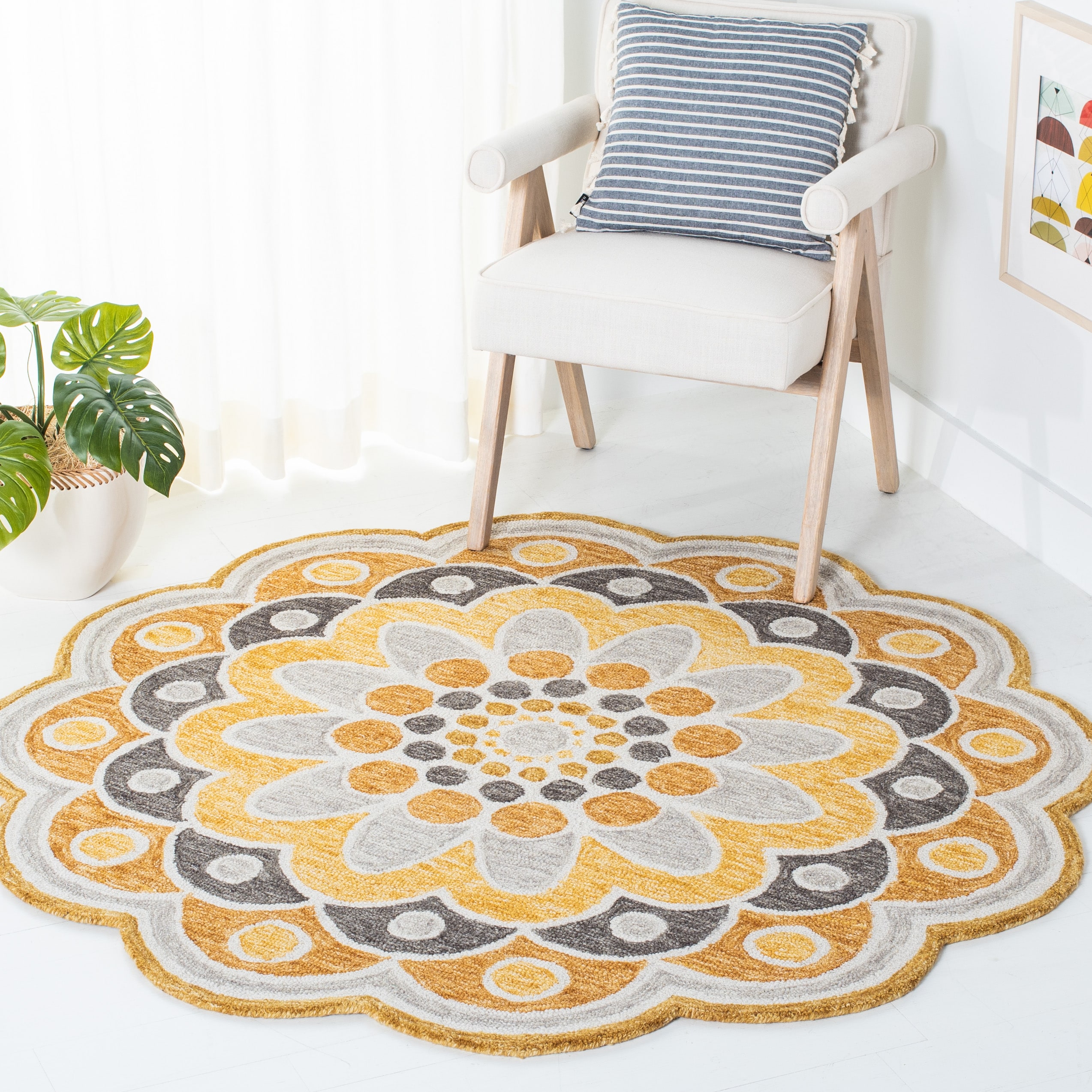  Novelty 101 Gray/Gold Kids 5ft x 5ft Round Rug