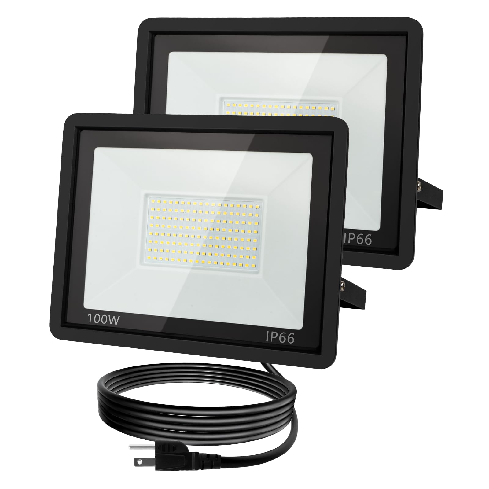 Adrinfly  100W LED Flood Light Outdoor 10000LM Super Bright Floodlight with Plug 6500K Daylight White IP66 Waterproof Outdoor Flood Light 2 Pack