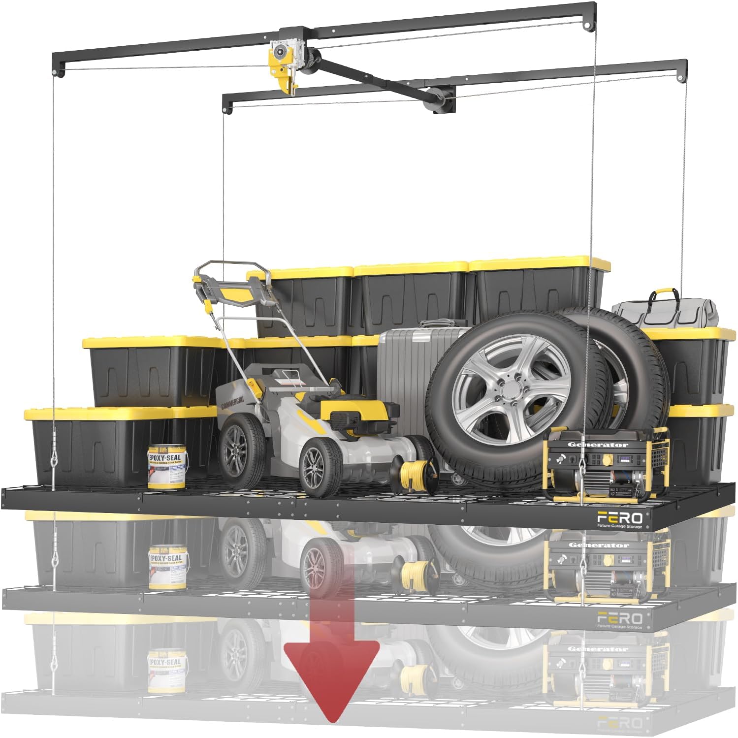 Aoibox  4x8 ft Garage Ceiling Storage Rack Adjustable Height Lift System Heavy Duty Steel Holds 325 lbs Fits 8 to 12 ft Ceilings 1 Piece