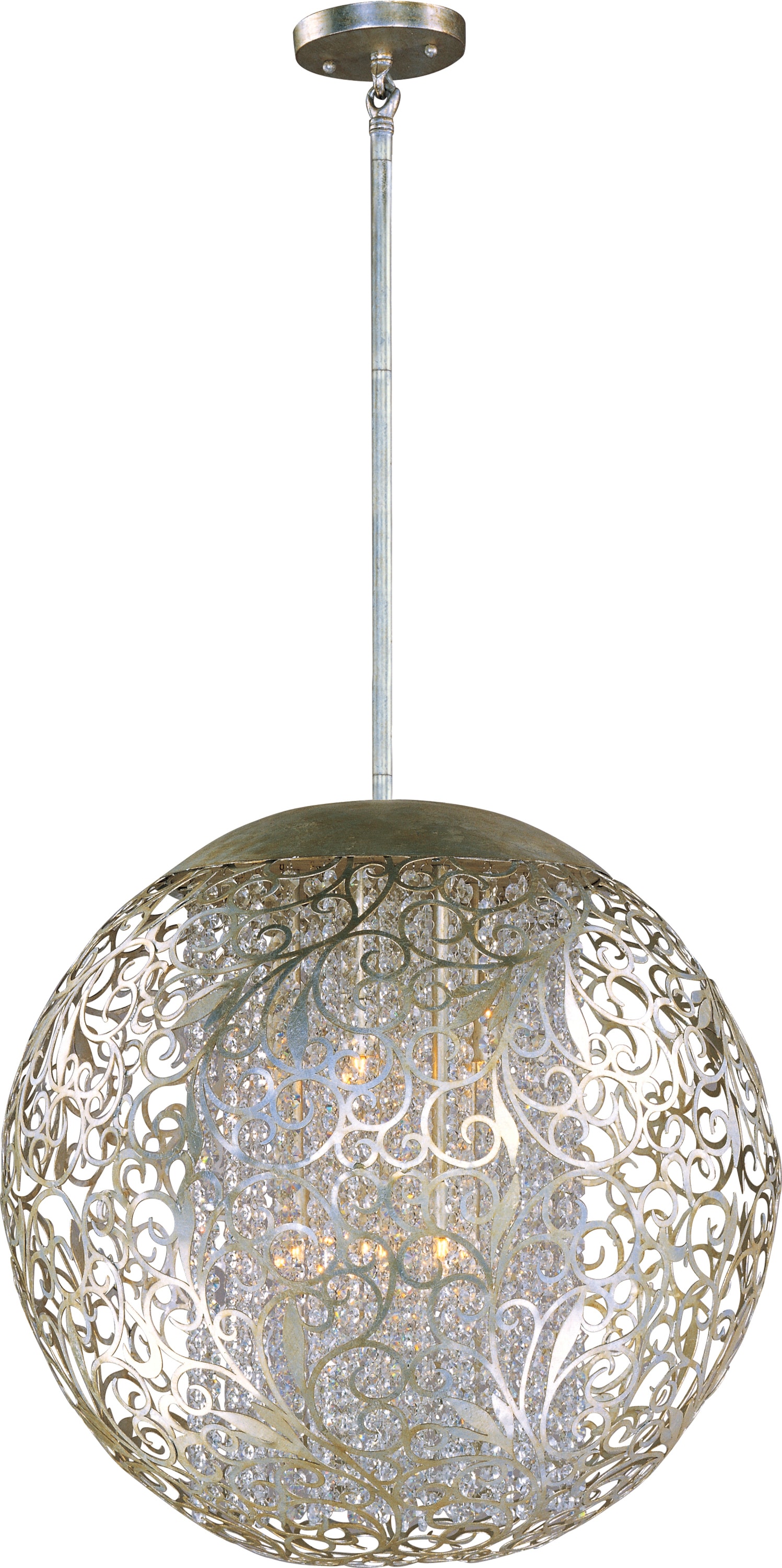 Golden Silver Crystal Globe Pendant Light with Beveled Glass Shade