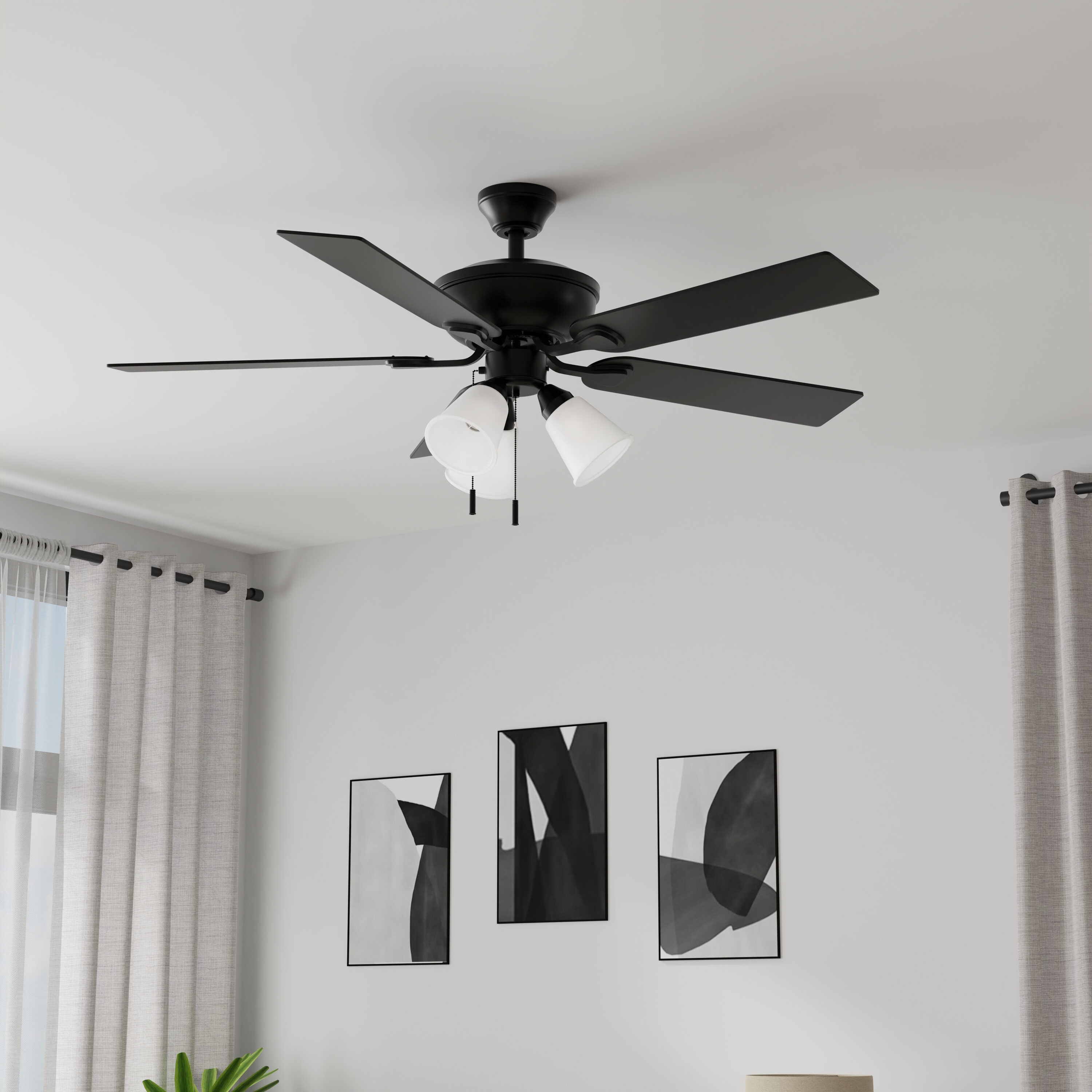 Harbor Breeze RLG52MBK5L Sailor Bay 52-in Downrod or Flush Mount Matte Black with Matte Black/Brown Blades Ceiling Fan With Light ( 5 -Blade )