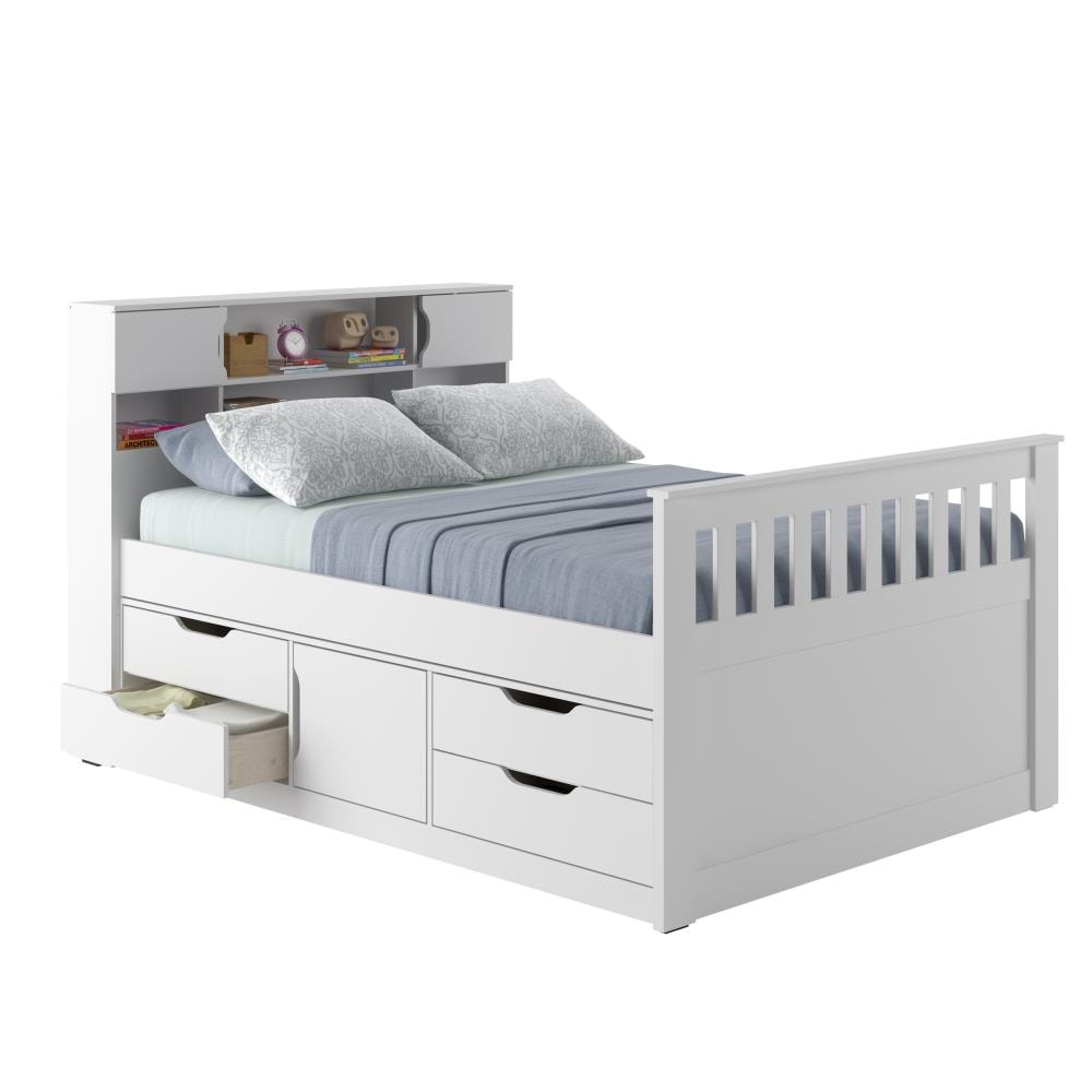 CorLiving Madison Snow White Full Wood Captain Bed with Storage in the ...