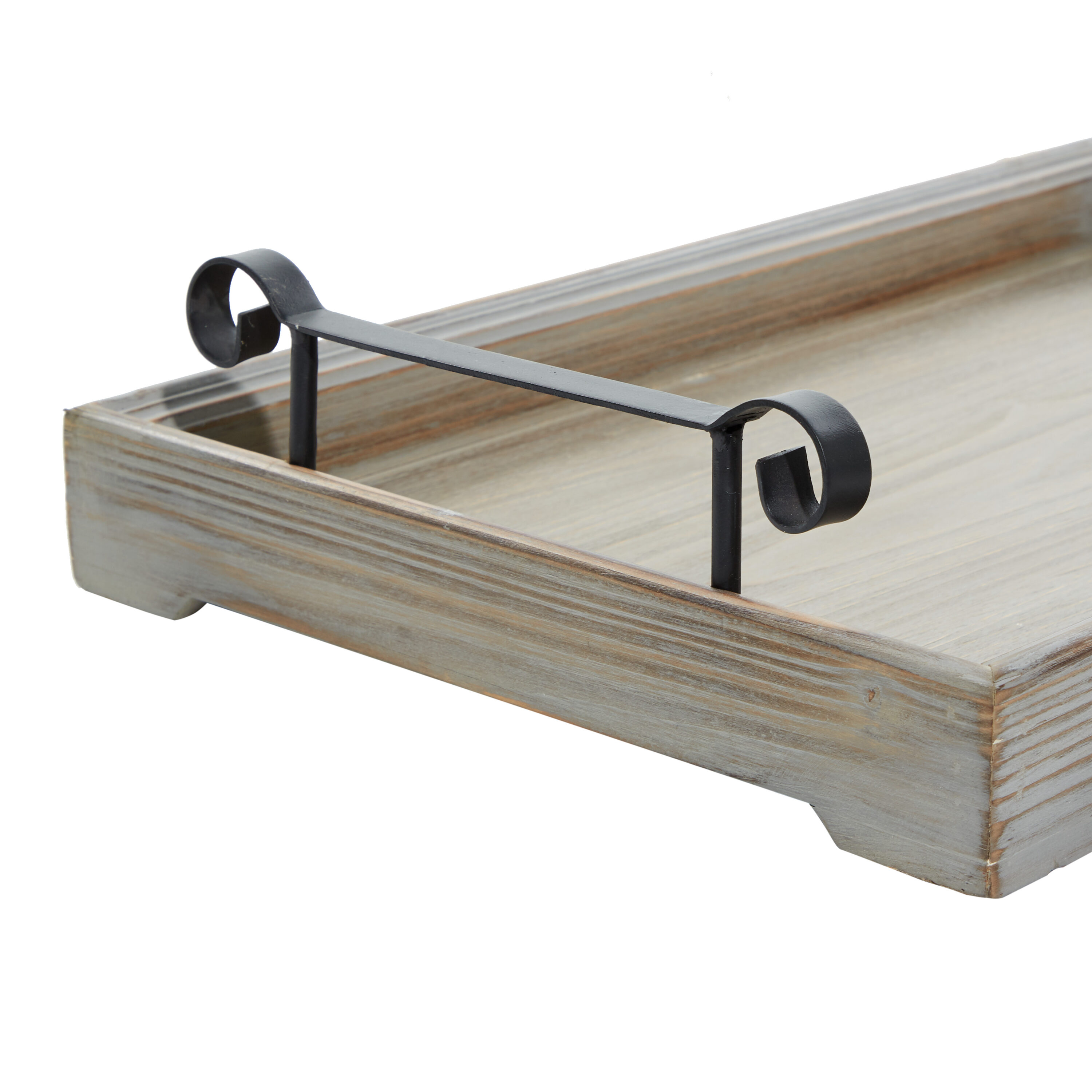 Beige Wood Tray Set with Metal Handles, 20" and 17"