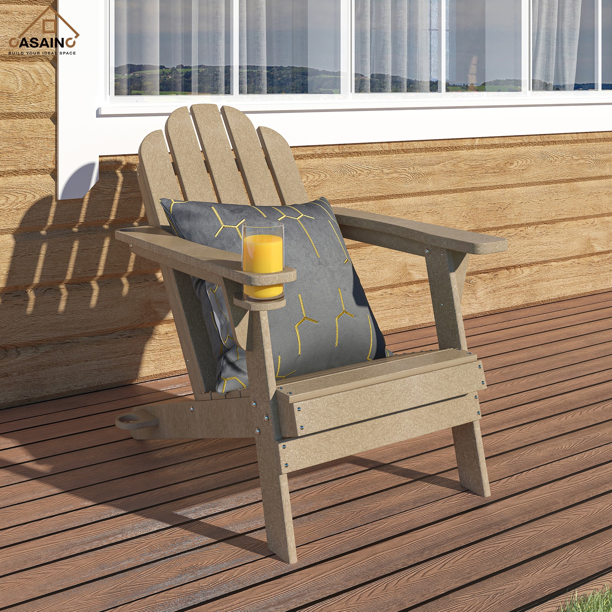 CASAINC Adirondack Chair Grayish Brown Hdpe Frame Stationary Adirondack ...