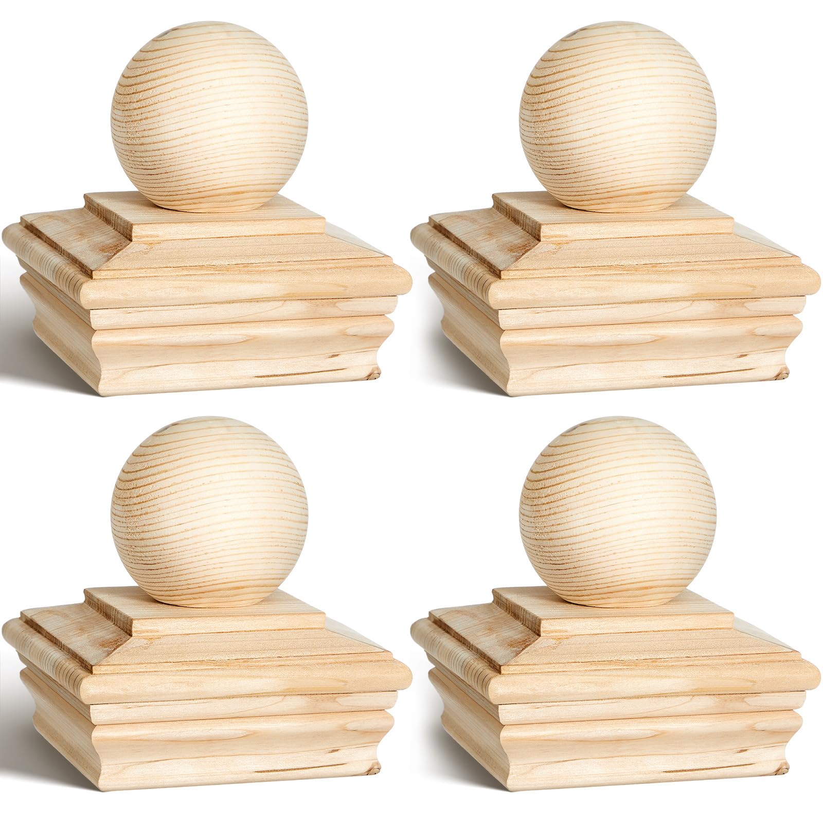 Afoxsos  4x4 Wood Post Caps with Ball Finial Rot Resistant Cedar Newel Post Cap for Outdoor Fence and Deck 4 Pieces durable home and garden