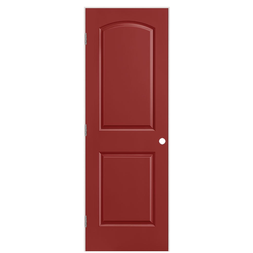 Masonite 1317837 28-in x 80-in Barn Red Solid core 2-panel round top Right hand Smooth Prefinished Molded composite Flat Jamb Single Prehung Interior Door