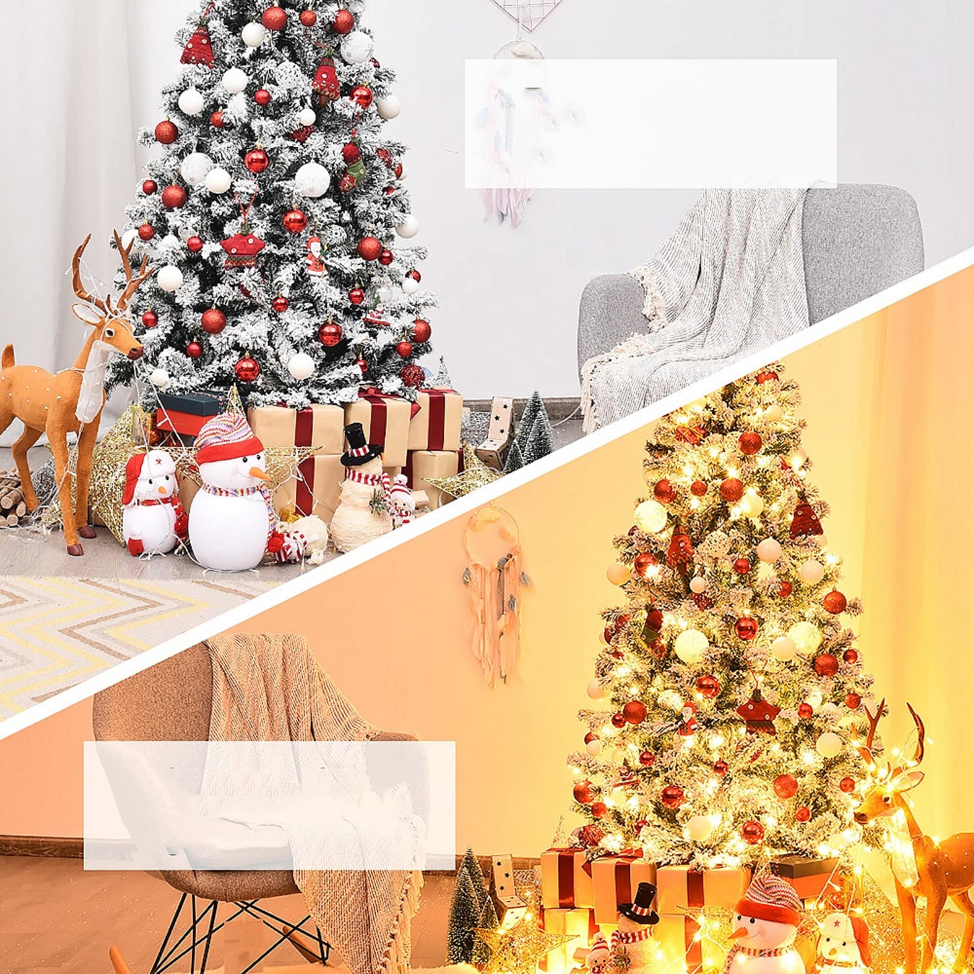 6FT Snow Flocked Pre-Lit Pine Christmas Tree with LED Lights