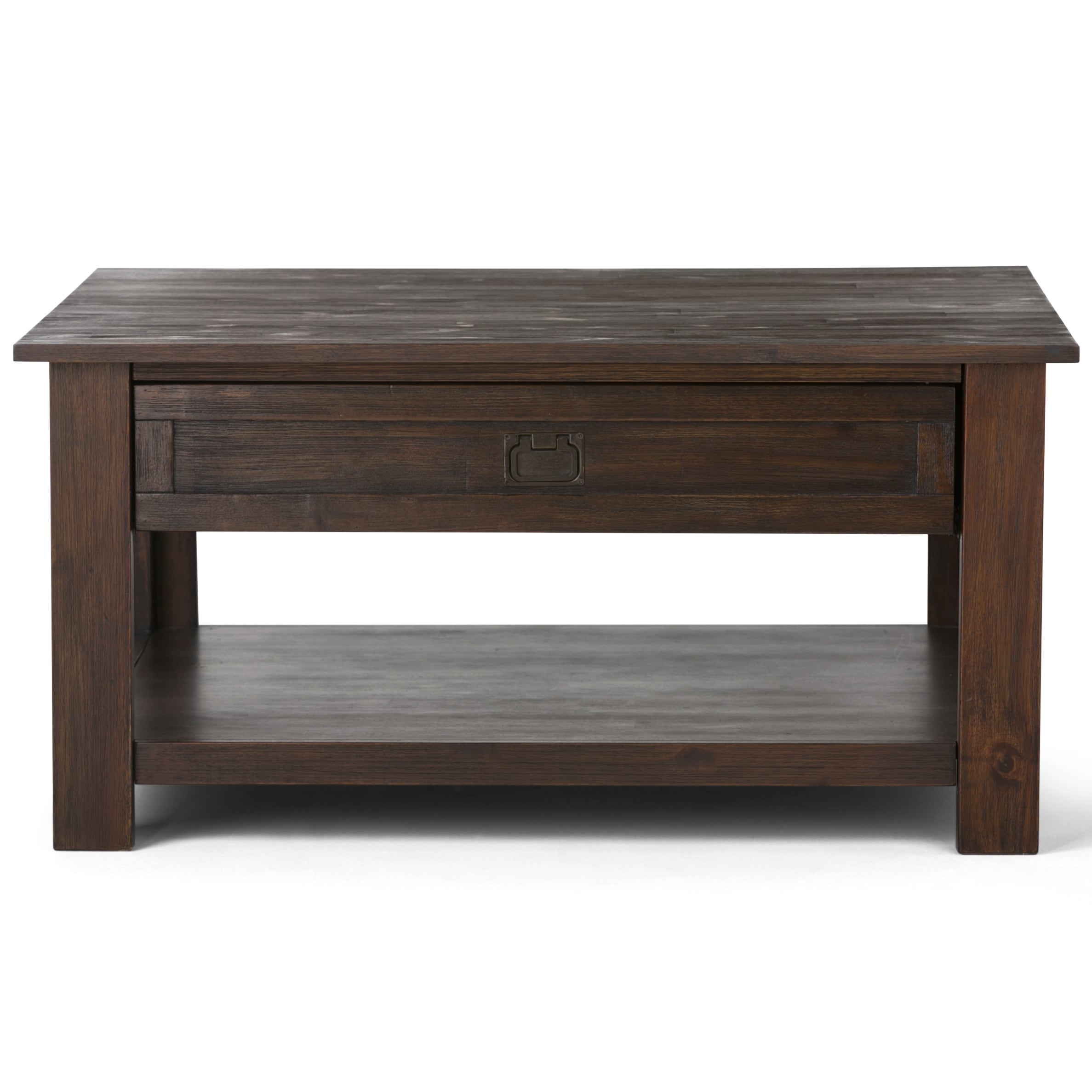 Simpli Home Monroe Distressed Charcoal Brown Acacia Wood Rustic Coffee Table  with Storage in the Coffee Tables department at