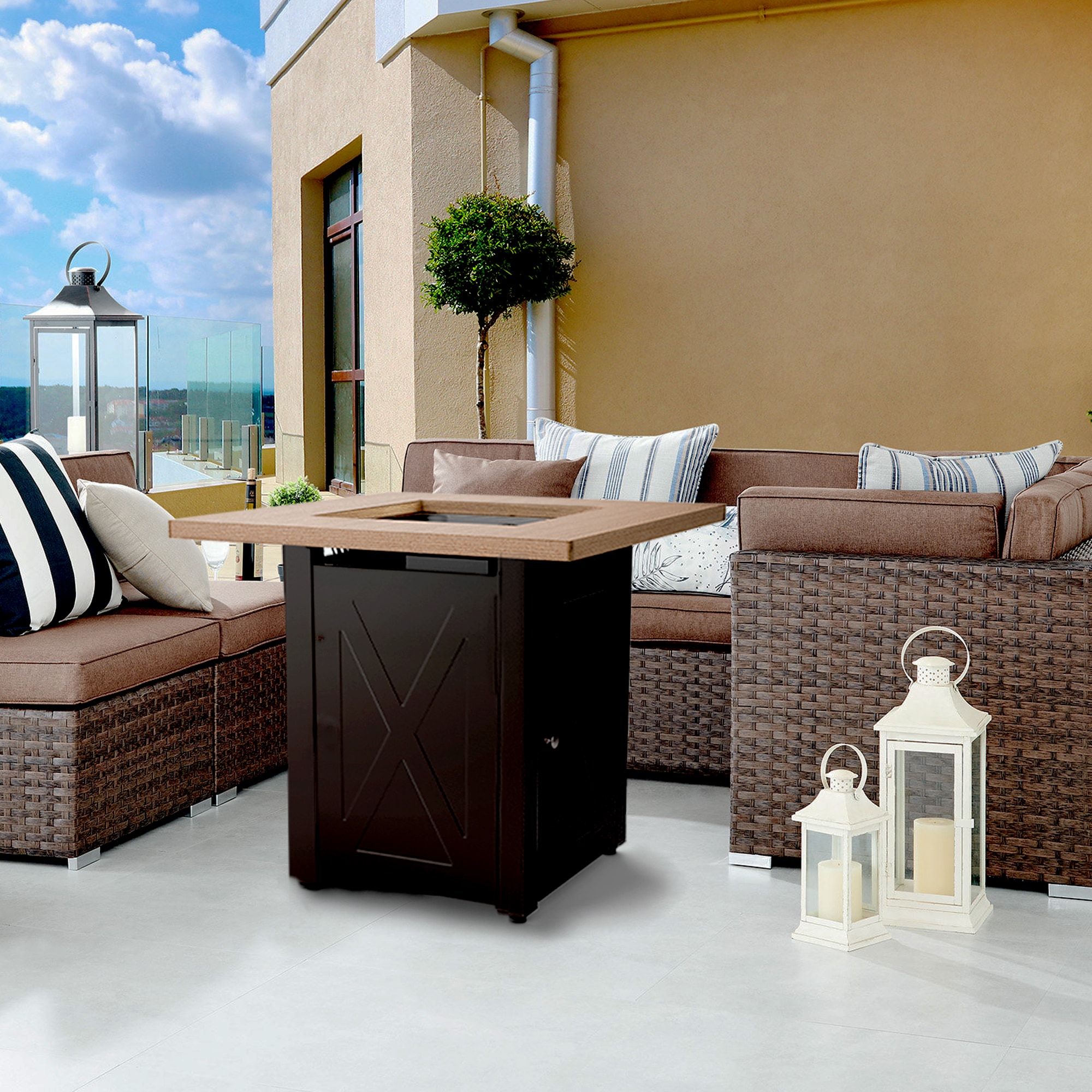 Yellow Wood Mocha X Square Propane Fire Pit Table