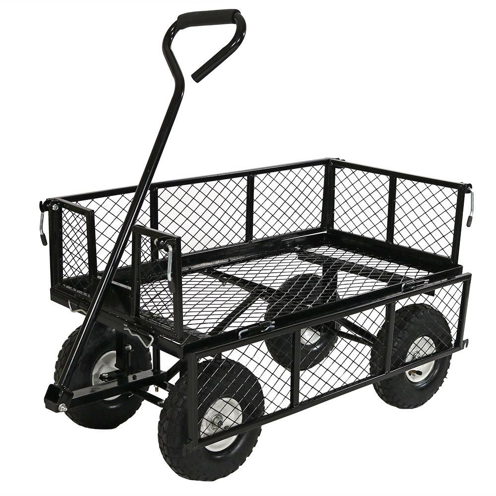 Sunnydaze Decor Heavy-Duty Black Steel Garden Cart with Removable Sides -  400 Pound Capacity - Versatile Outdoor Lawn Wagon in the Yard Carts  department at