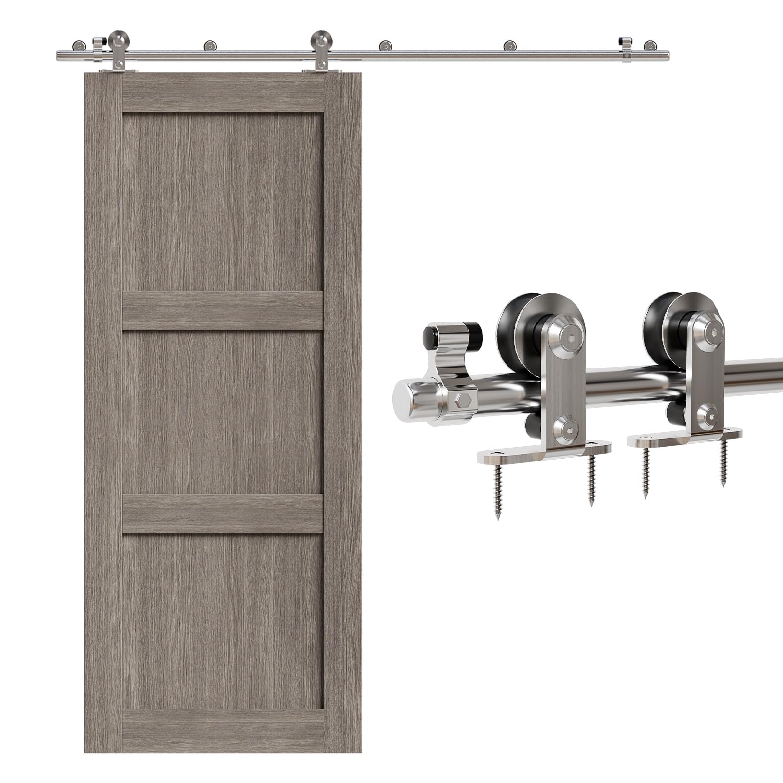 CYIKE  5FT Stainless Steel Sliding Barn Door Hardware Kit Single Door Heavy Duty Max 220lbs Fits Up to 30 Inch Wide Wood Door Smooth Quiet