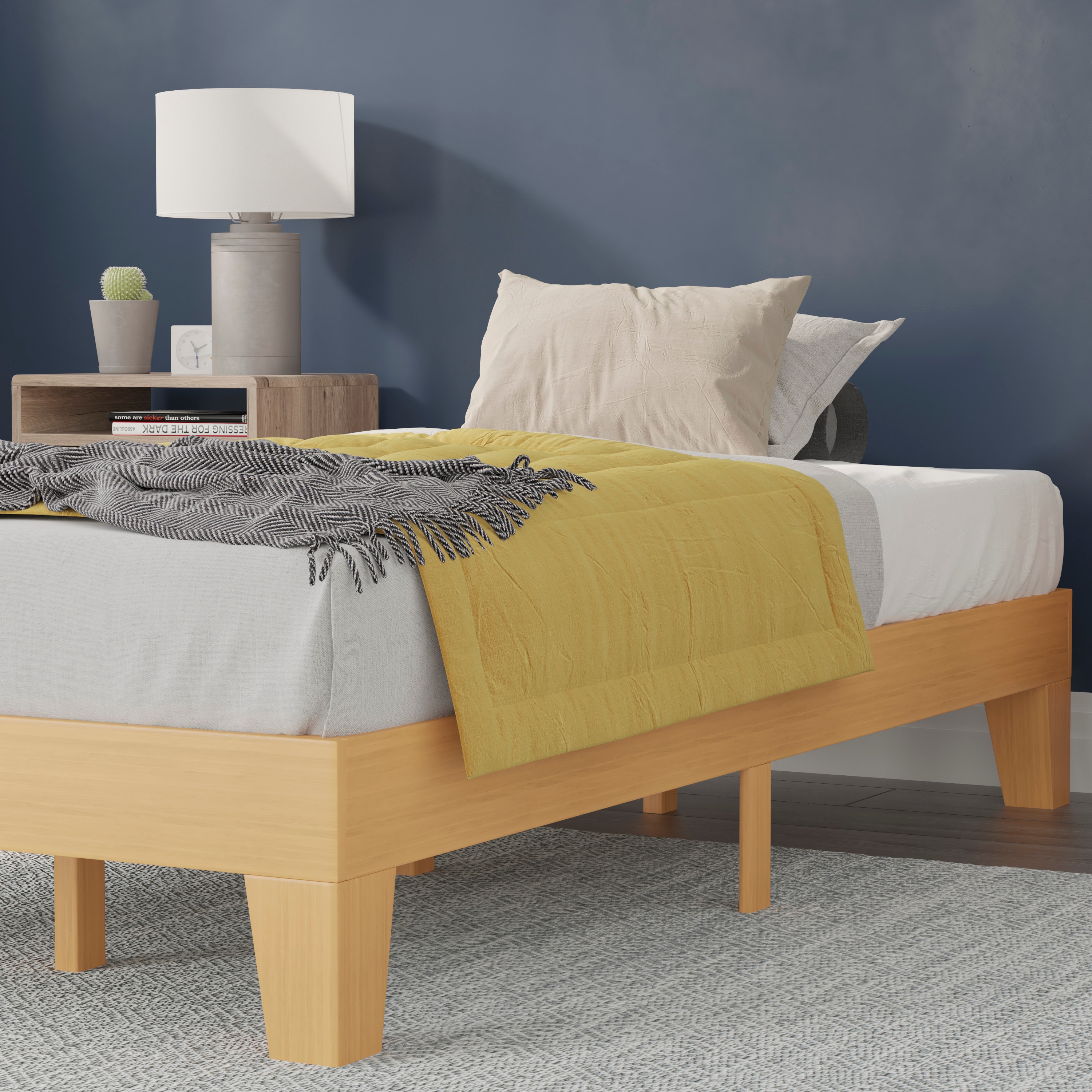 Twin Natural Pine Wood Platform Bed Frame with Slats
