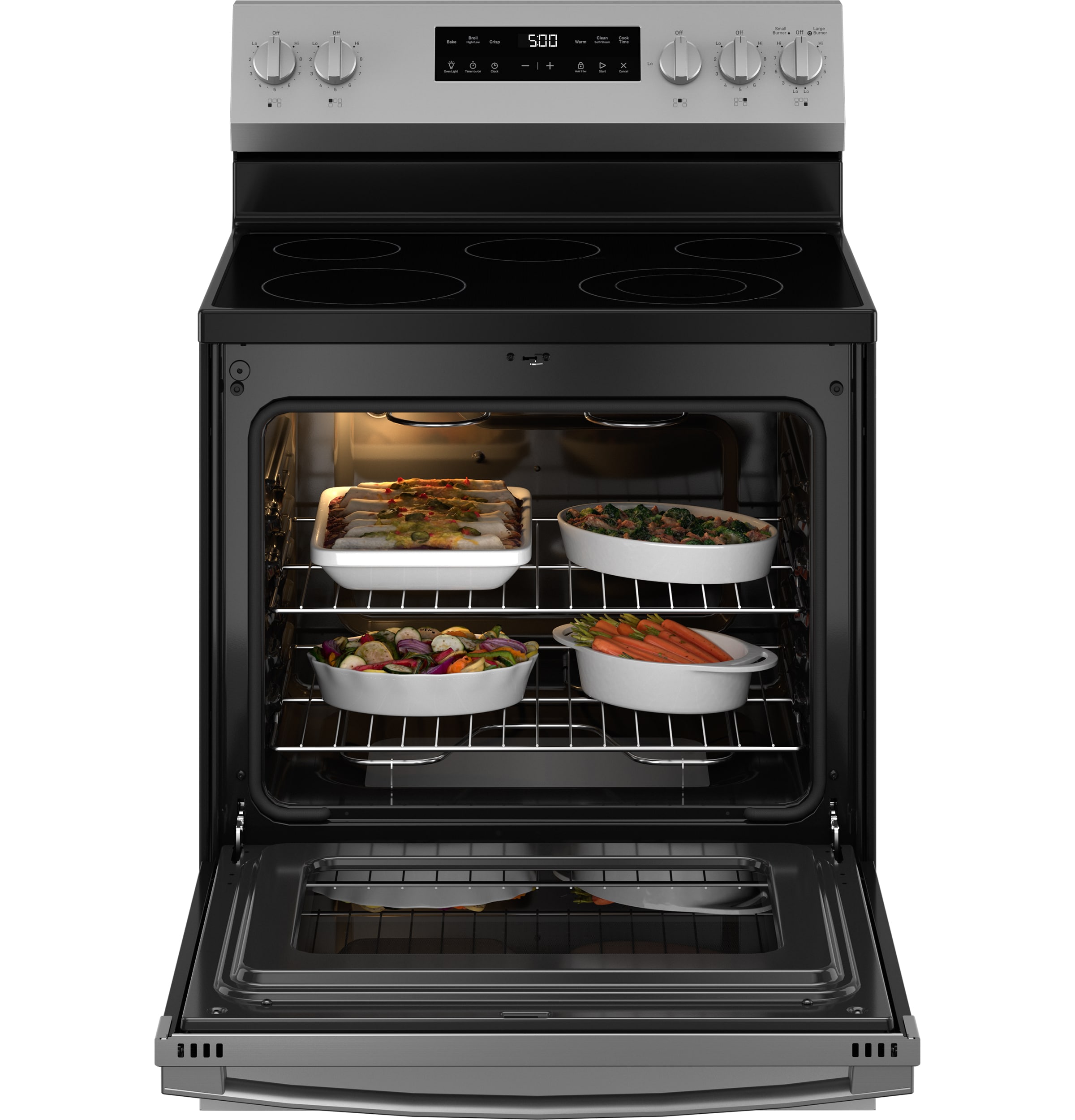 GE Crisp Mode 30-in Glass Top 5 Burners 5.3-cu ft Self & Steam Cleaning ...