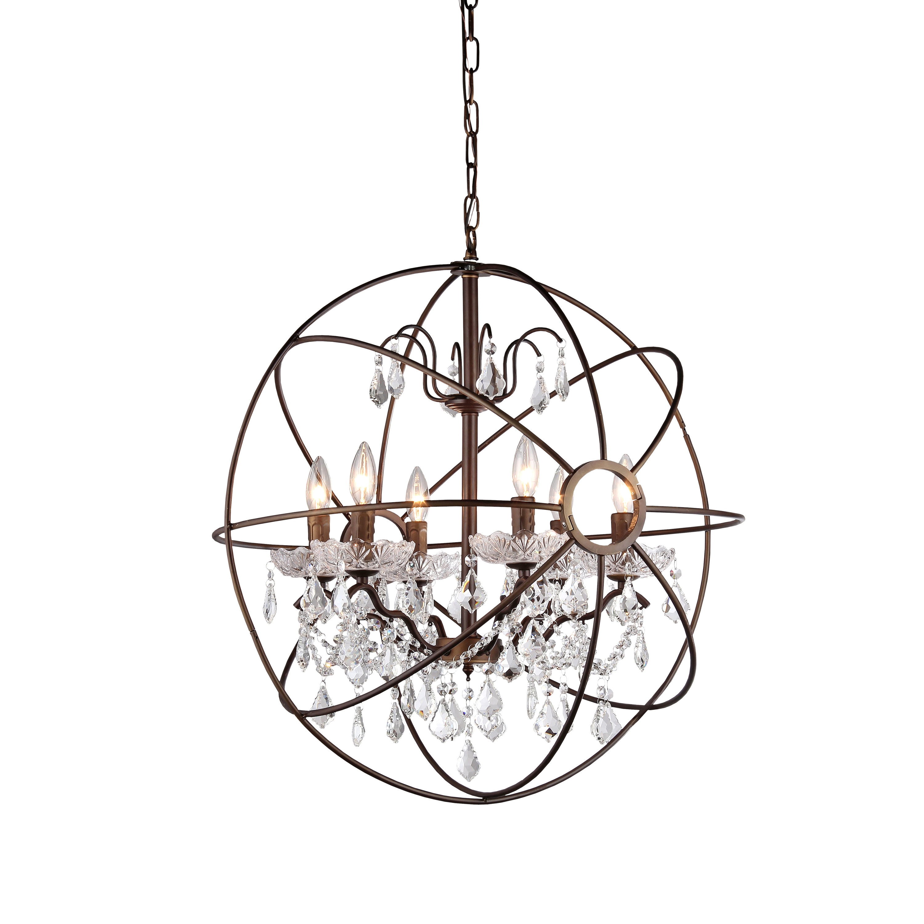 Antique Bronze Crystal Sphere Chandelier with Candle Style Lights
