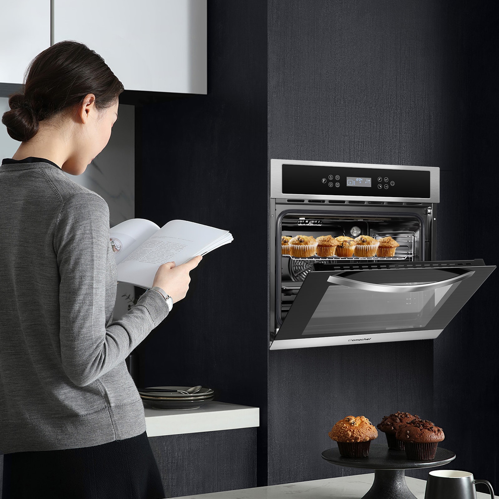 24-Inch Black and Stainless Steel Single Electric Wall Oven