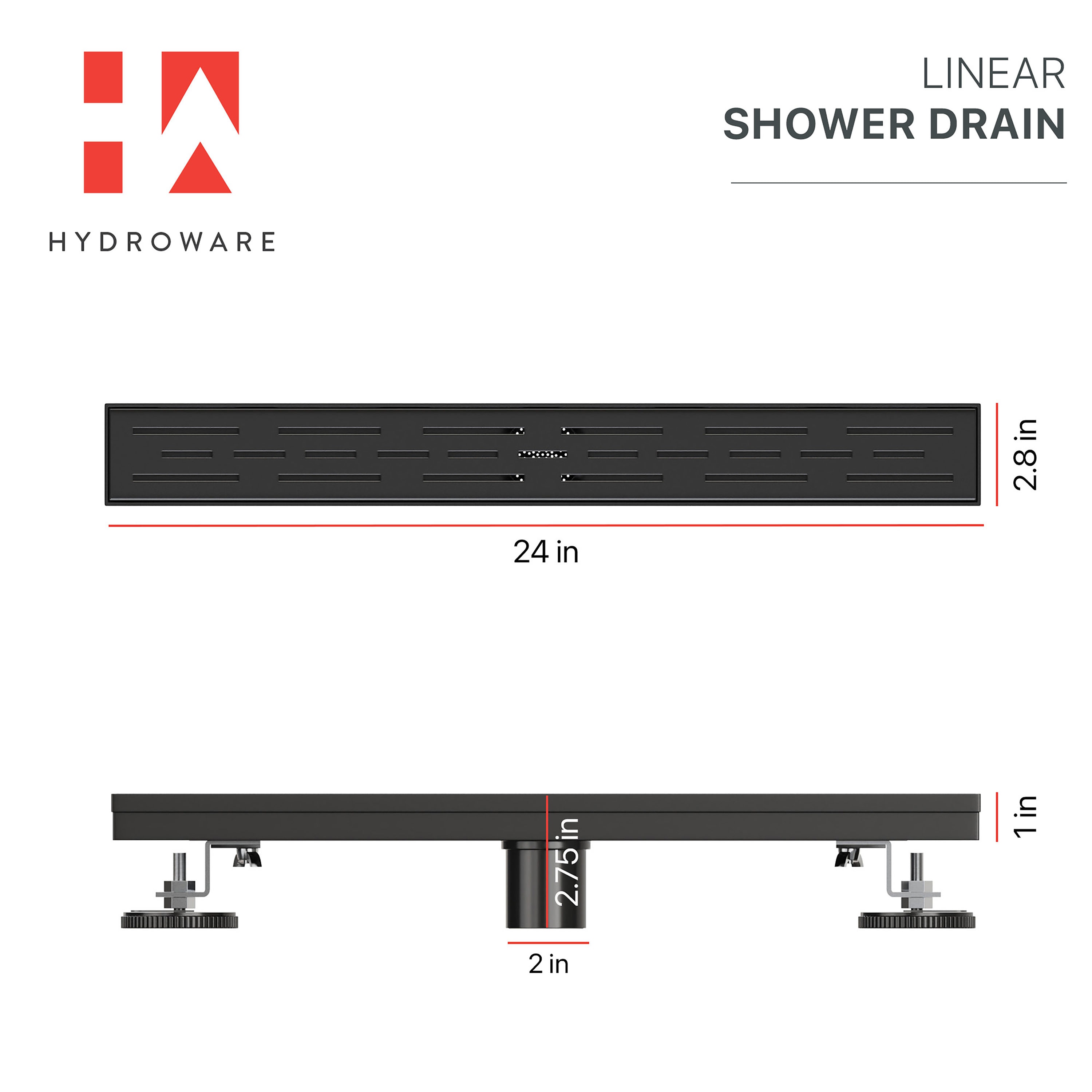 HYDROWARE HYD-0007 24 Linear Grid Shower Drain Finish: Matte Black