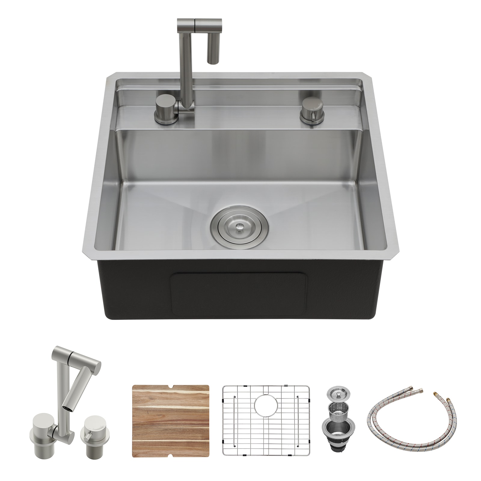 Lordear Undermount 21-in x 19-in Stainless steel Single bowl 16 -Gauge Workstation Kitchen Sink All-in-One Kit