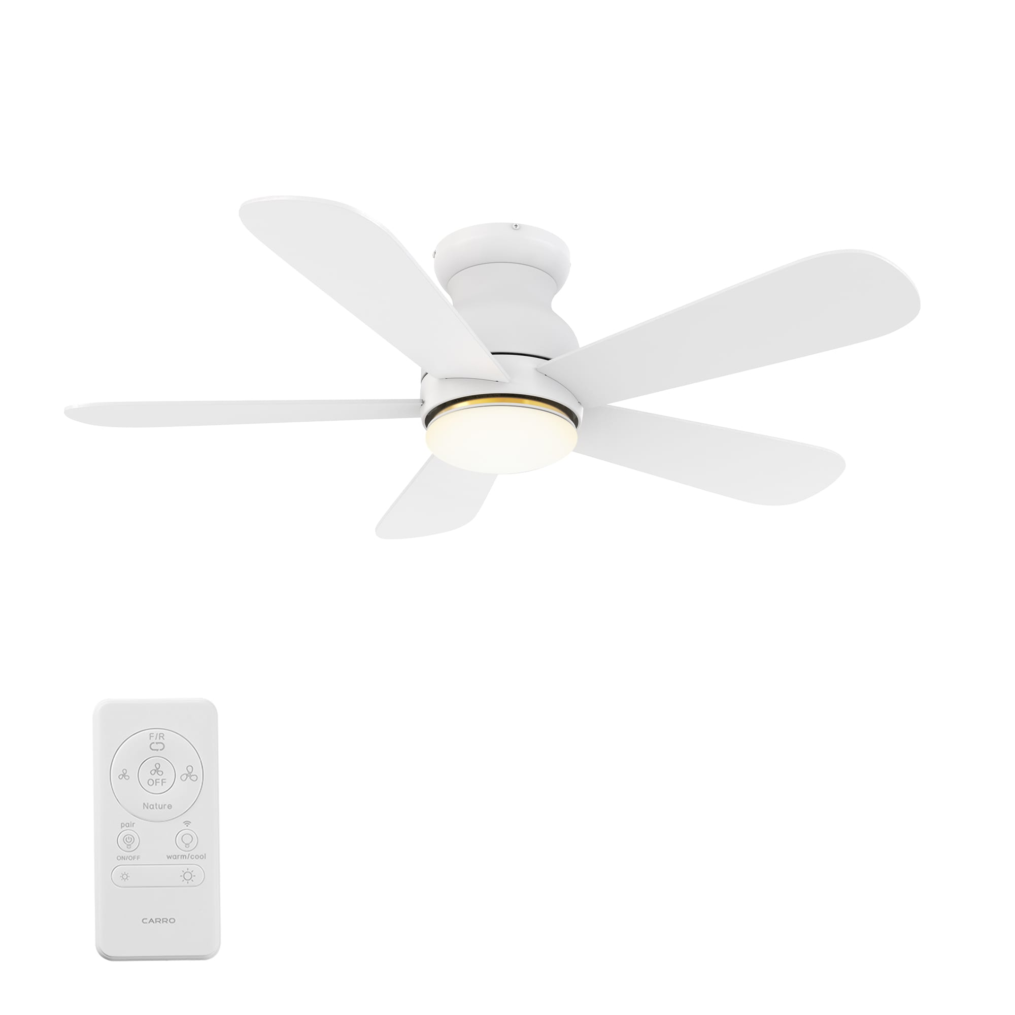 CARRO USA Kaze 48-in White Indoor/Outdoor Flush Mount Smart Ceiling Fan ...