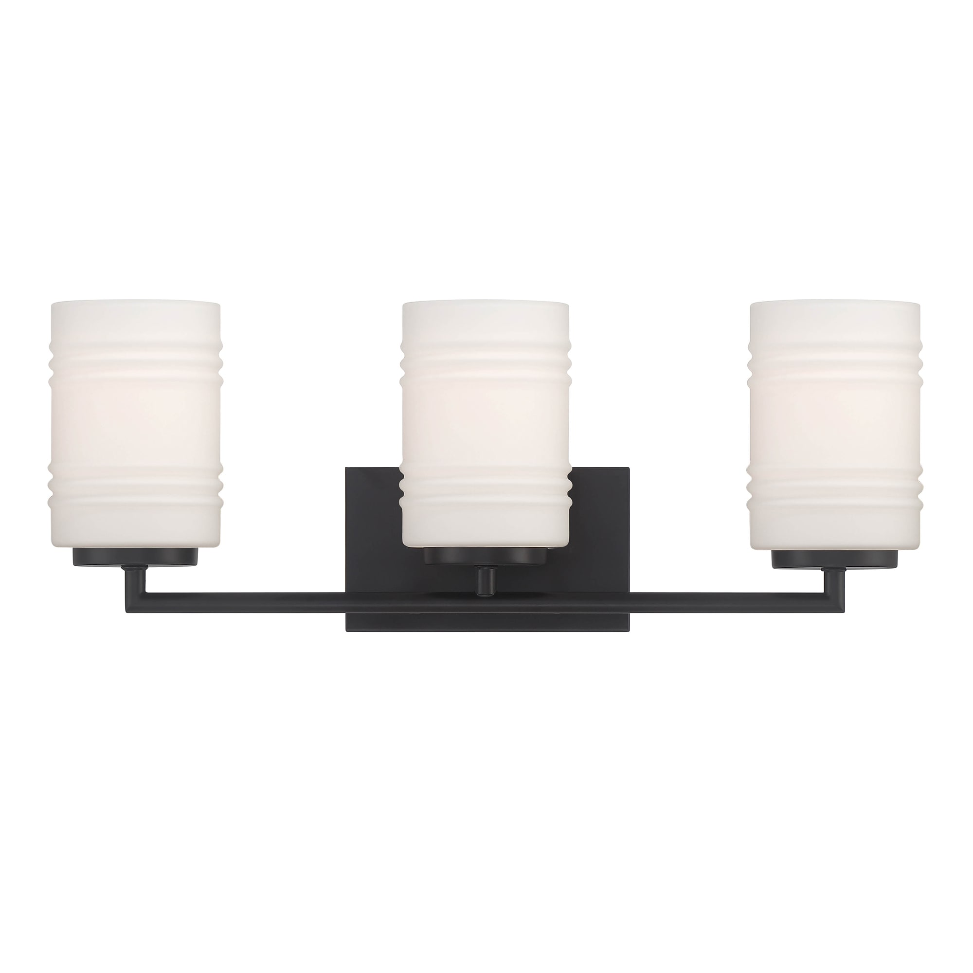 Modern Matte Black 3-Light Vanity Bath Light with Etched Opal Glass