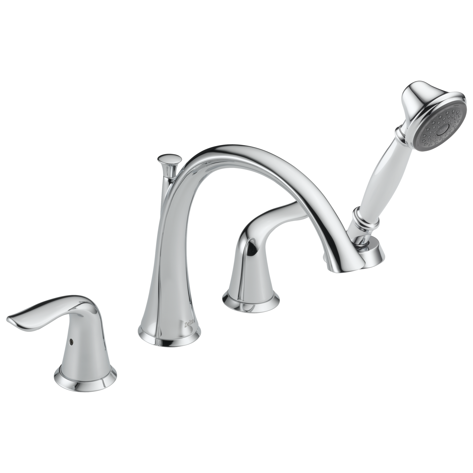 Delta T4738 Lahara Chrome 2-handle Deck-mount Roman High-arc Bathtub Faucet with Hand Shower