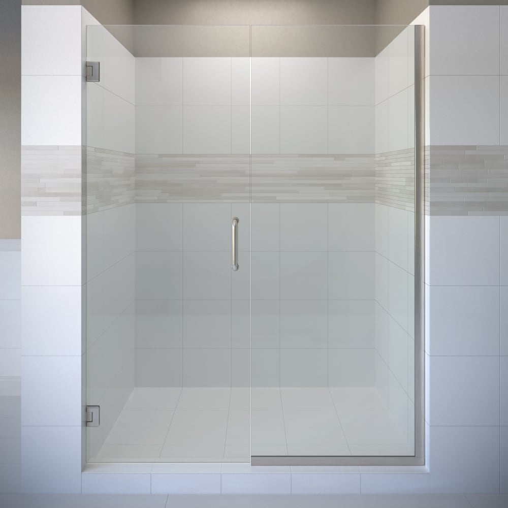 Basco Celesta Brushed Nickel 58-1/16-in to 59-in x 76-in Frameless Pivot  Soft Close Shower Door in the Shower Doors department at