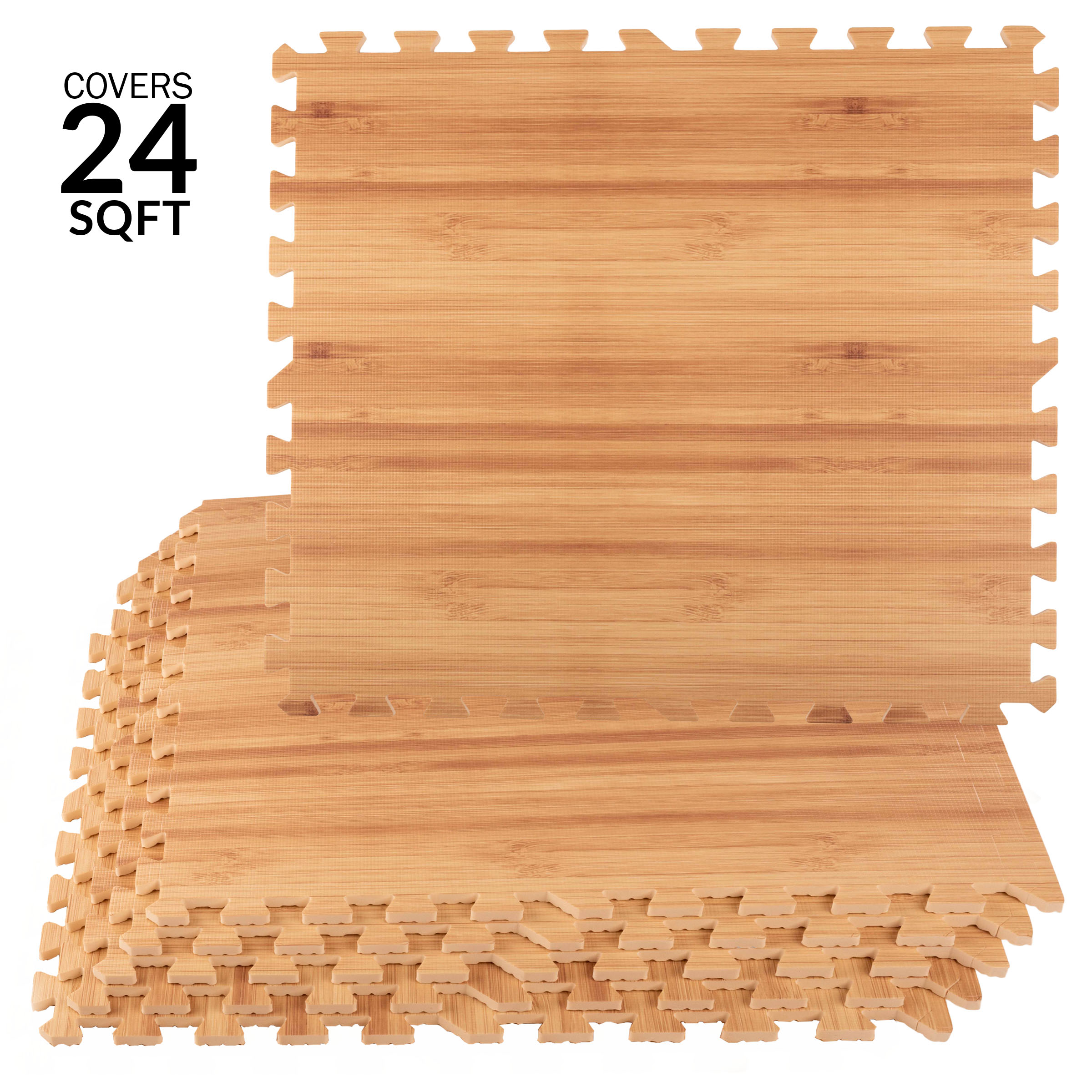 Stalwart 75-6410 Woodgrain Foam Tiles Needle punch Natural Wood Grain Square Indoor Rug set 6