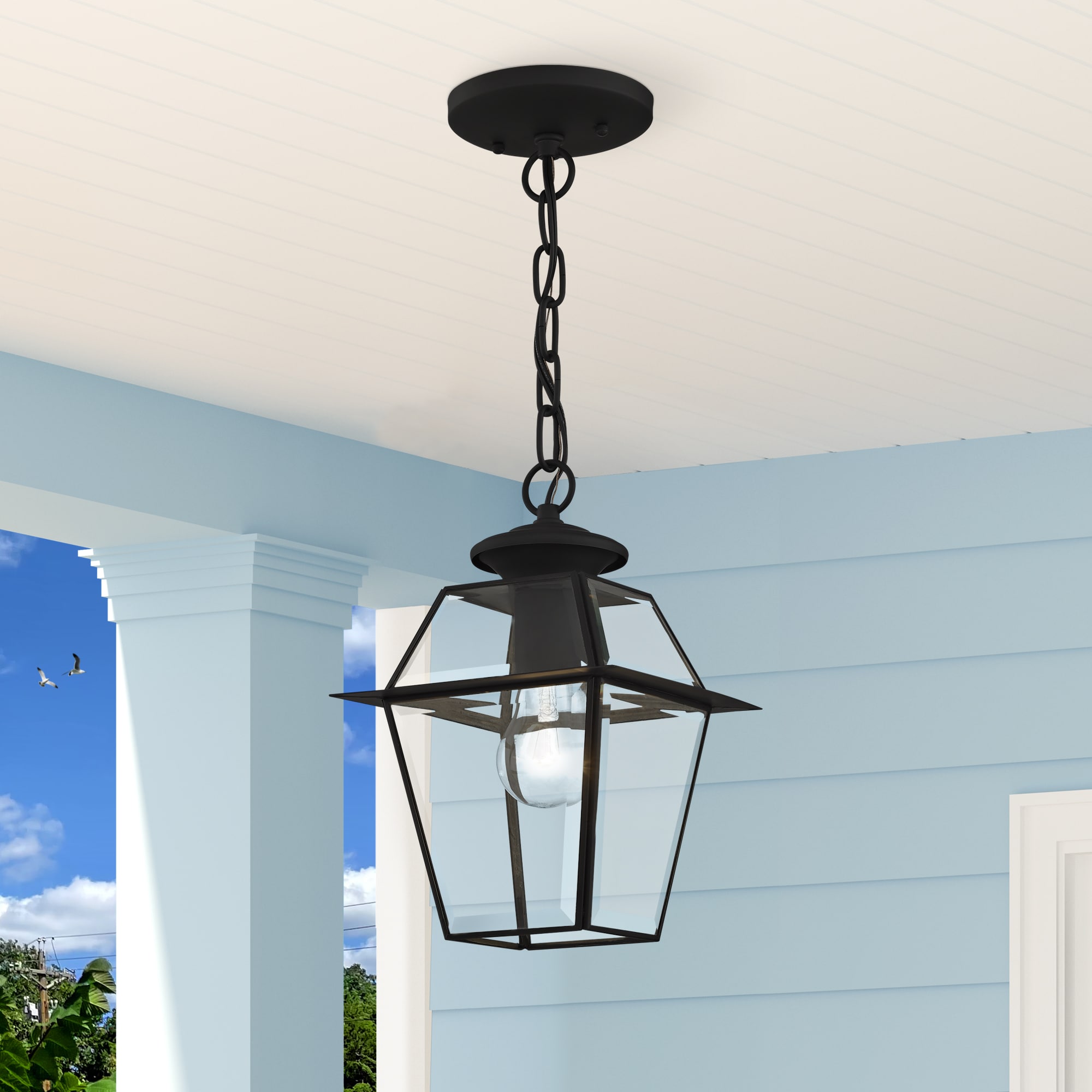 Charleston Romance 1-Light Black Brass Pendant with Clear Beveled Glass