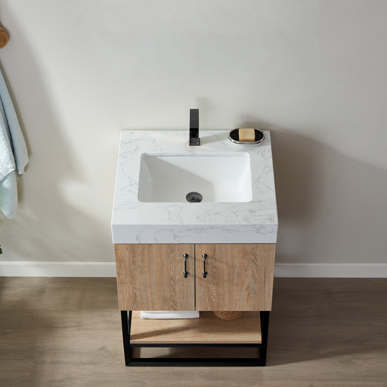 Vinnova Alistair 24" Oak Vanity with White Stone Top