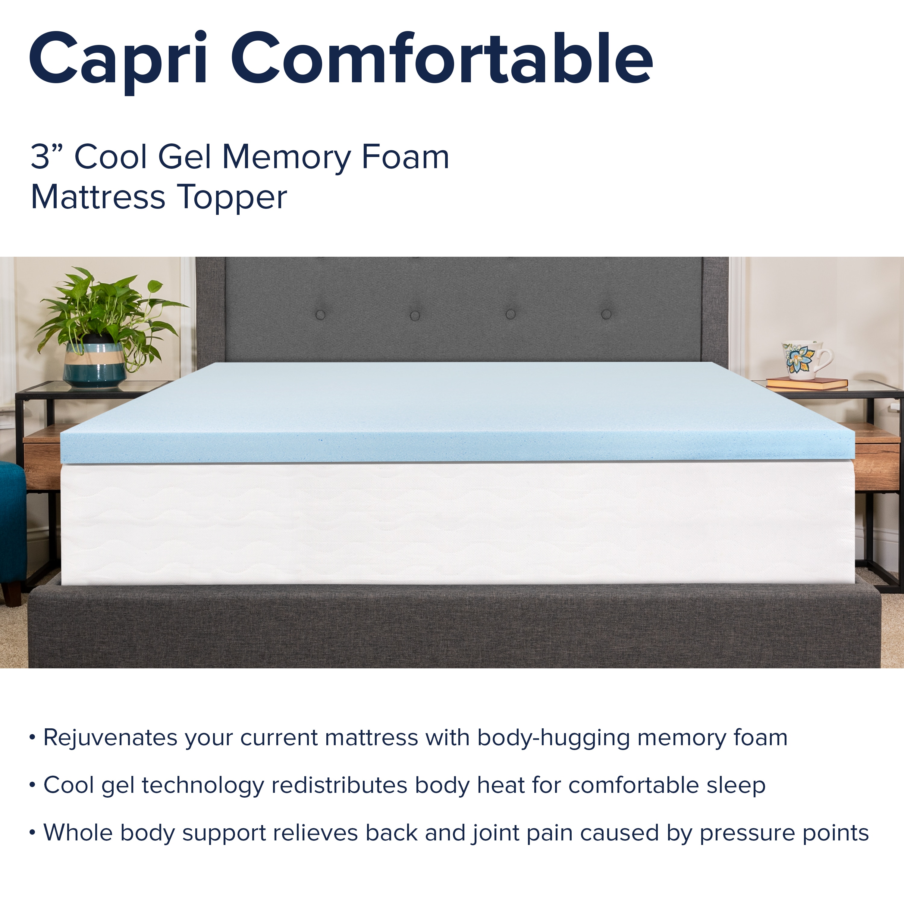 Flash Furniture Capri Comfortable Sleep 3 inch Cool Gel Memory Foam  Mattress Topper - Queen in the Mattress Covers & Toppers department at