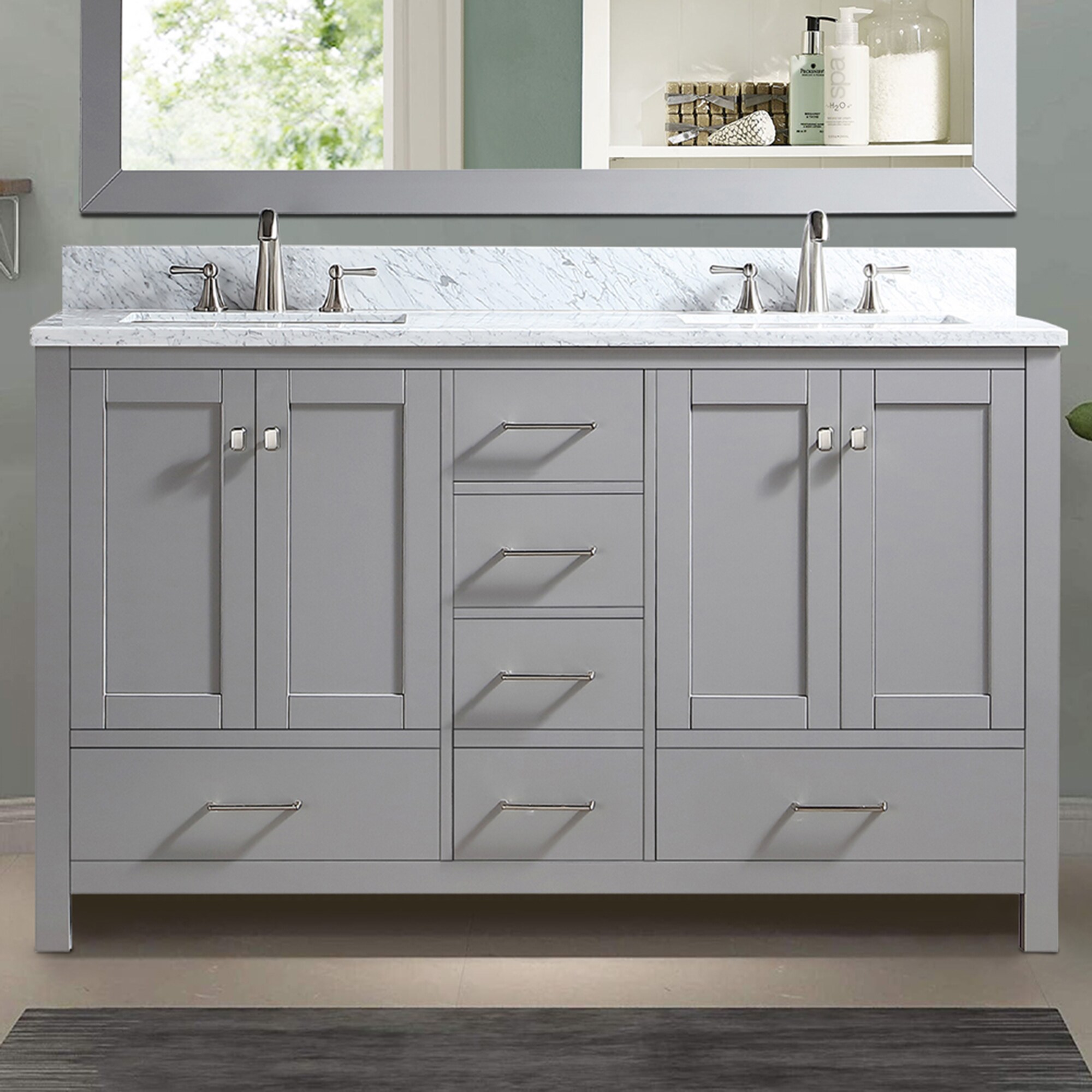 Clihome Gray Bath Vanity with Mirror and Marble Top 60-in Gray ...