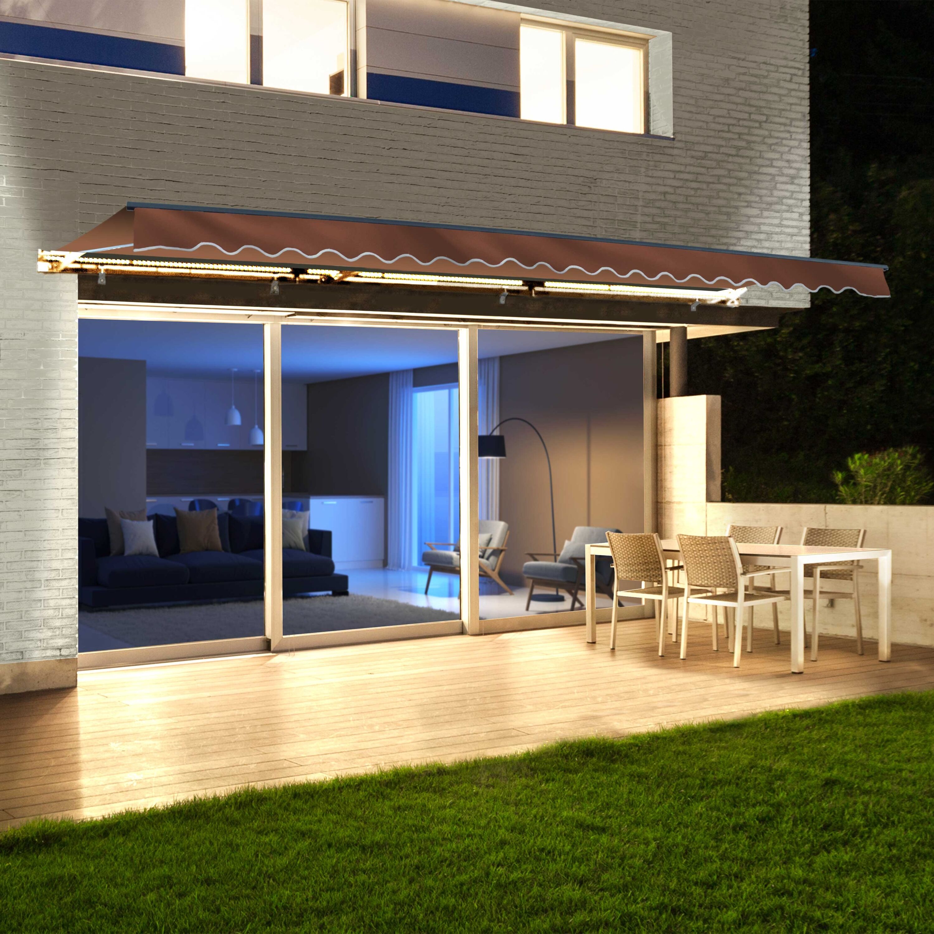 ALEKO AWCL12X10BRN36-LO 144-in Wide x 120-in Projection x 10-in Height Metal Brown Solid Motorized Retractable Patio Awning