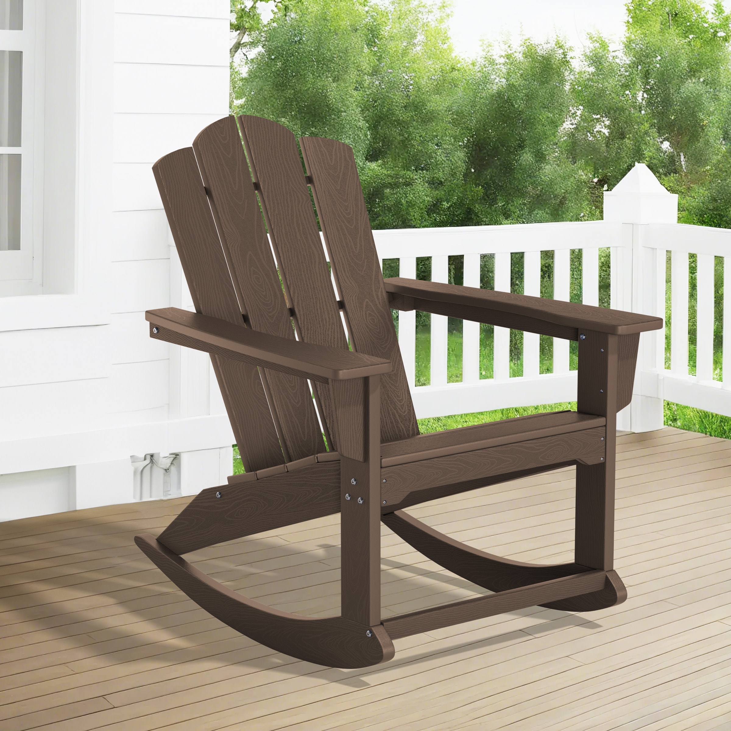 JEAREY YDYY-CE Patio Rocking Chair With Cloud-Shape Back Coffee HDPE Frame Rocking Chair with Slat Seat