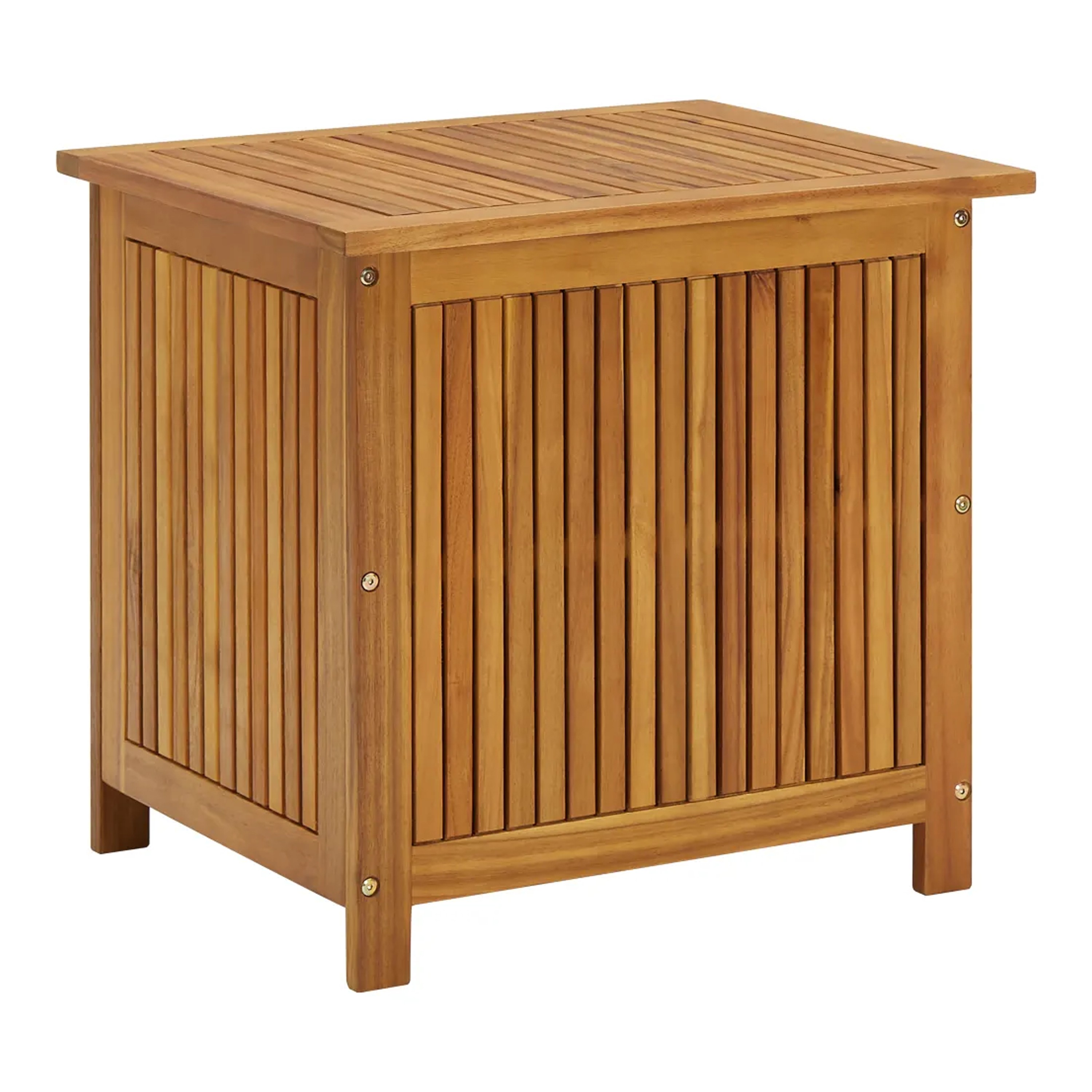 Benzara Outdoor Storage Box Table Acacia Wood with Flip Top Slatted Frame