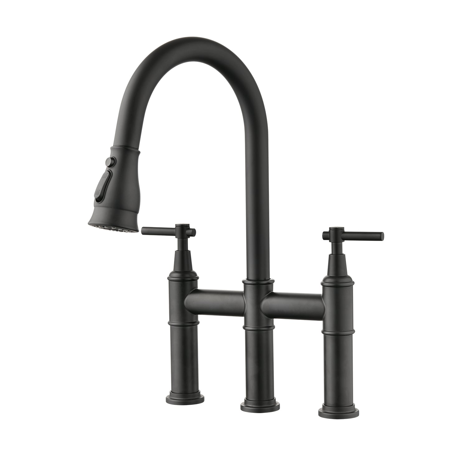 Damerin KT-ZF-19 Matte Black Double Handle Deck-mount Pull-down Kitchen Faucet ( Side Sprayer Included )