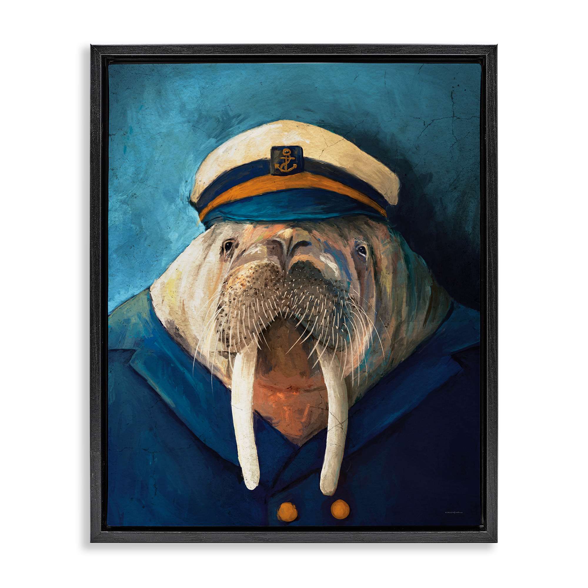 Stupell Industries BS-698-FFB-24X30 Sailor Captain Walrus Black Framed Floater Canvas Wall Art By Kamdon Kreations 25 x 31