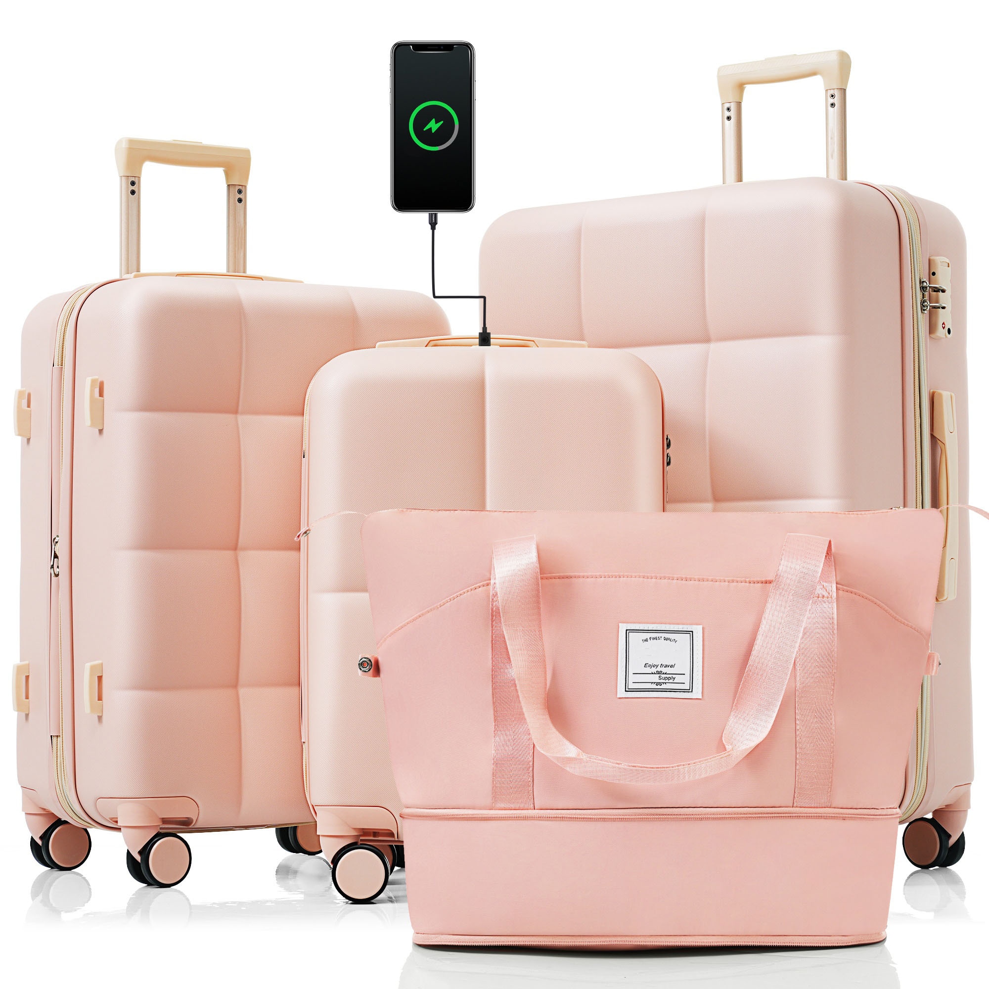 Bybafun YD9600028 25.9 x 18.1 x 12.5 IN Pink Plastic Hardshell Suitcase set 4 -Bag