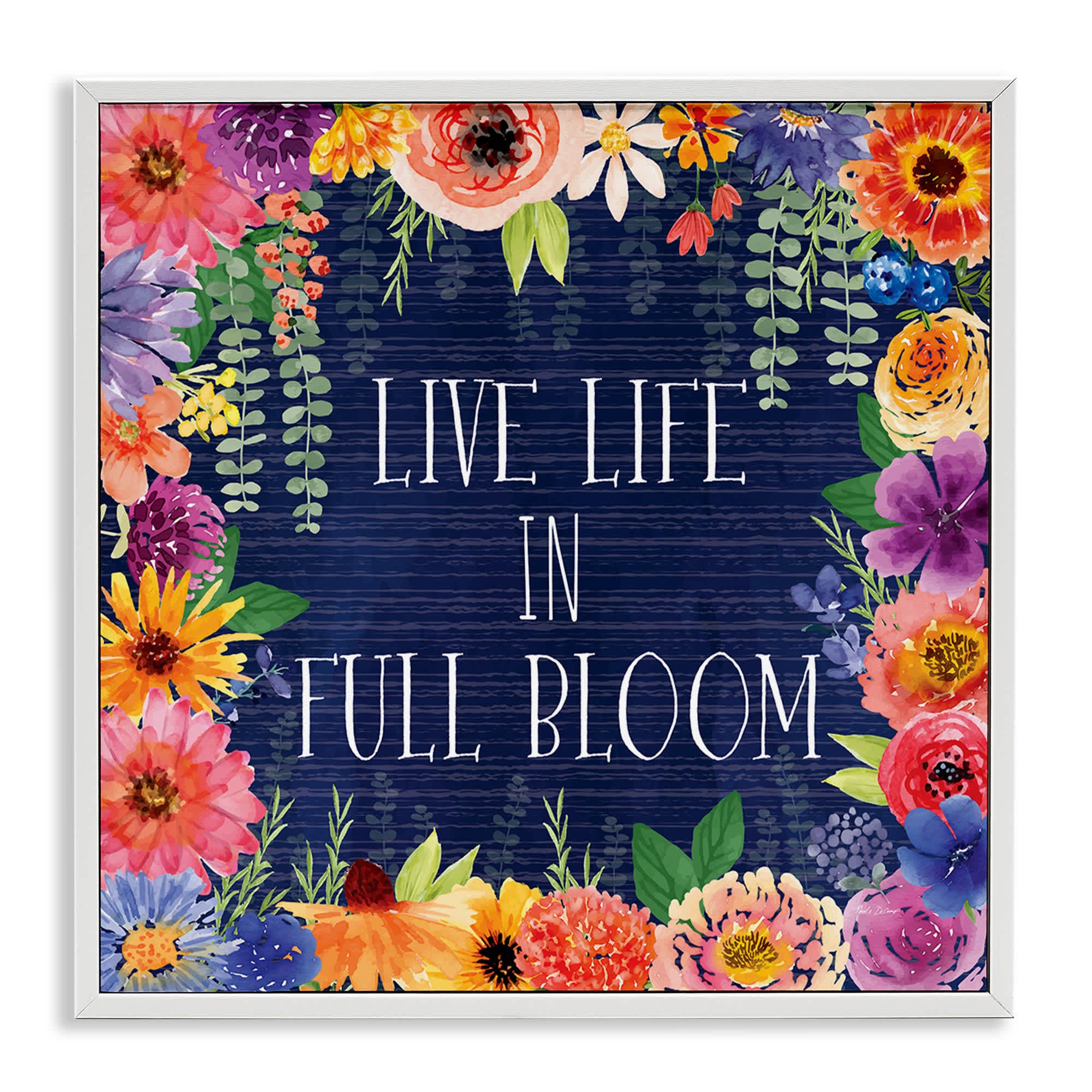 Stupell Industries BT-613-WFR-17X17 Live Life in Full Bloom White Framed Giclee Art By Nicole DeCamp 17 x 17